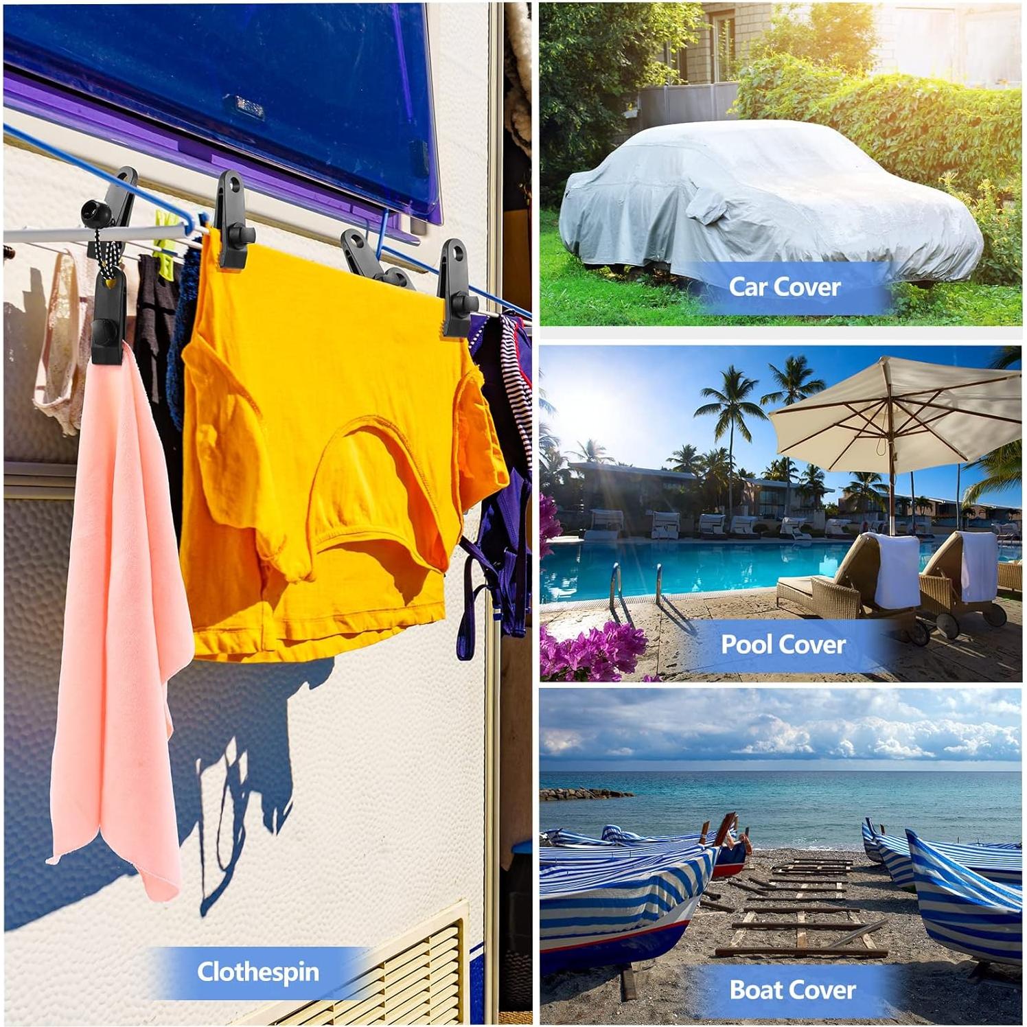 Yulejo 72 Pcs Clips de Lona y Cuerdas Bungee para Camping