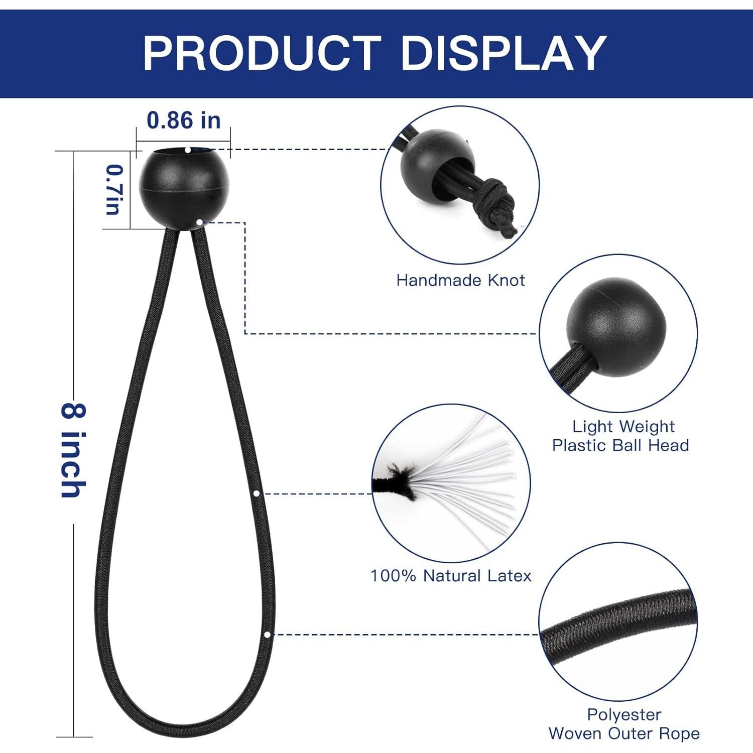 Cuerdas elásticas Kinzomor 20 cm con bolas - 50 PCS UV