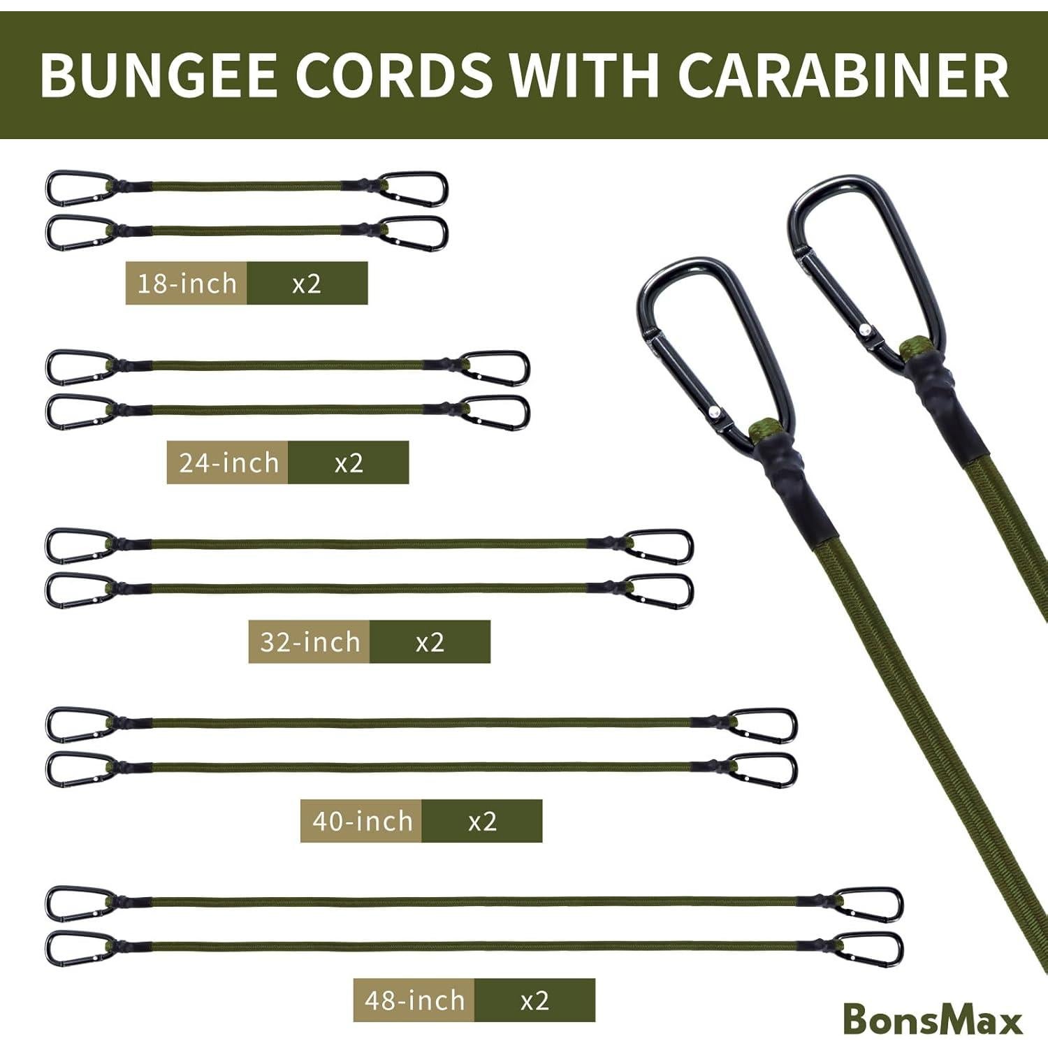 Paquete de 10 Cuerdas Bungee Ajustables BonsMax 45-121 cm