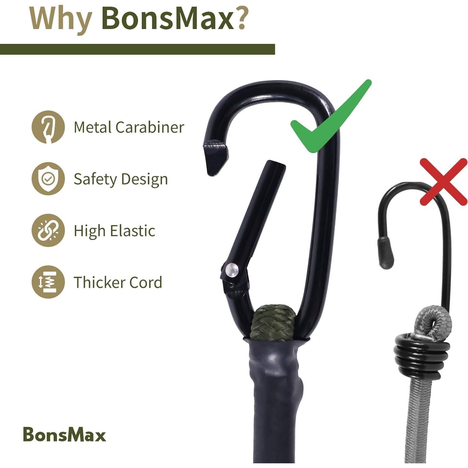 Paquete de 10 Cuerdas Bungee Ajustables BonsMax 45-121 cm
