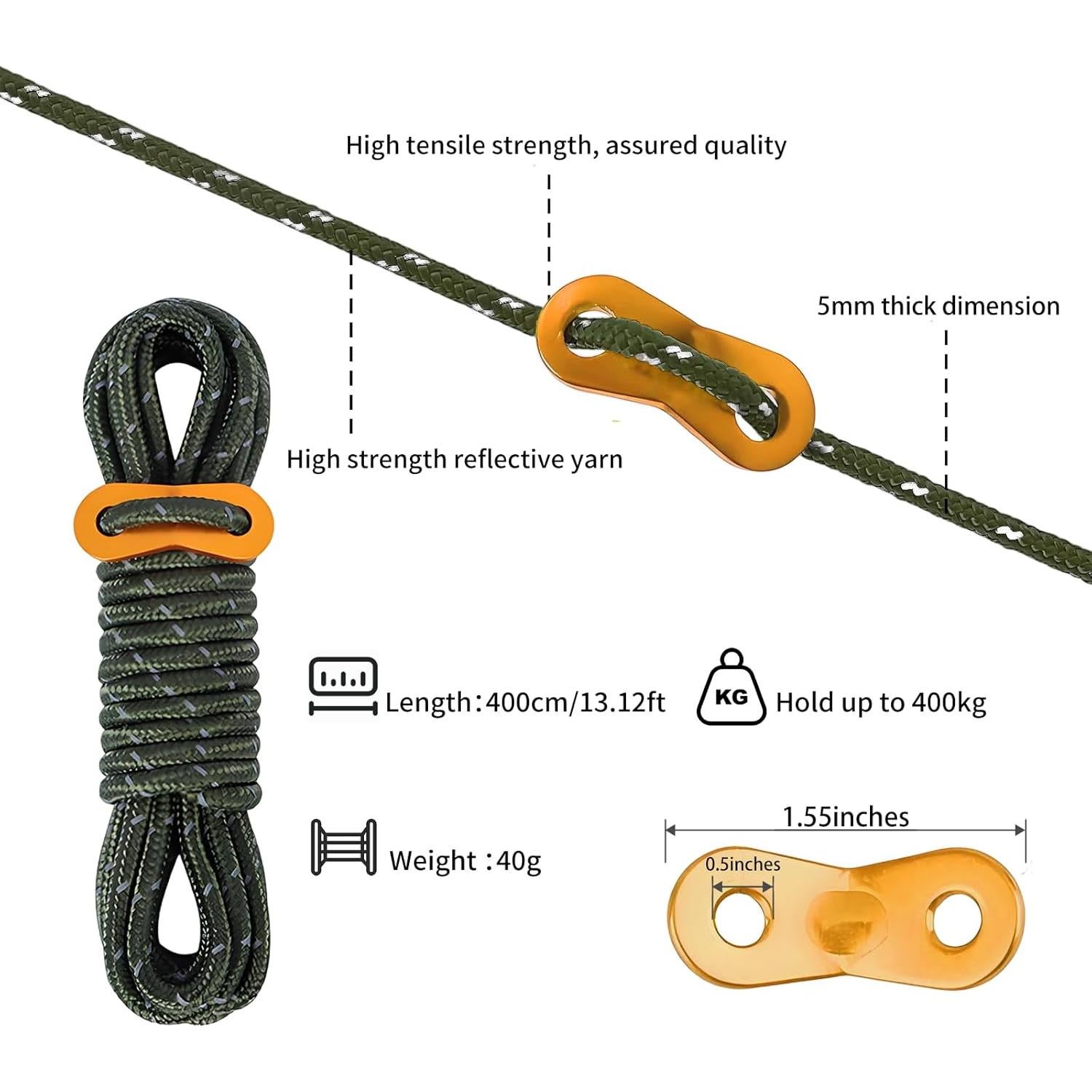 Cuerdas de Tienda CONBOLA 6 Unidades 5mm Ajustador Aluminio