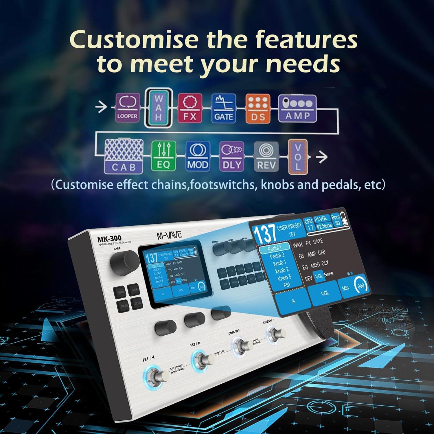 Procesador de Efectos MK-300 de Bajo - 320+ Efectos, 10H Batería