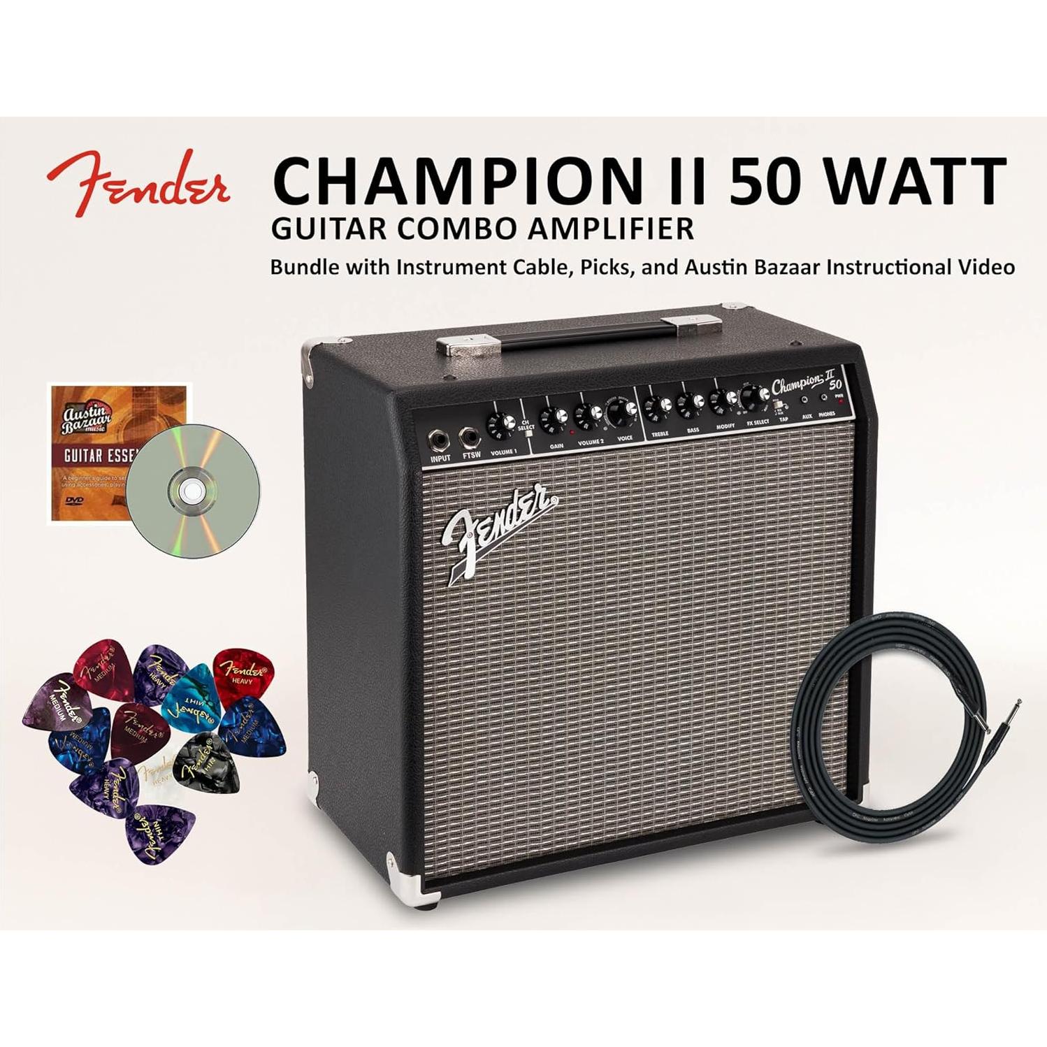 Amplificador Combo Fender Champion II 50W con Efectos y Cable