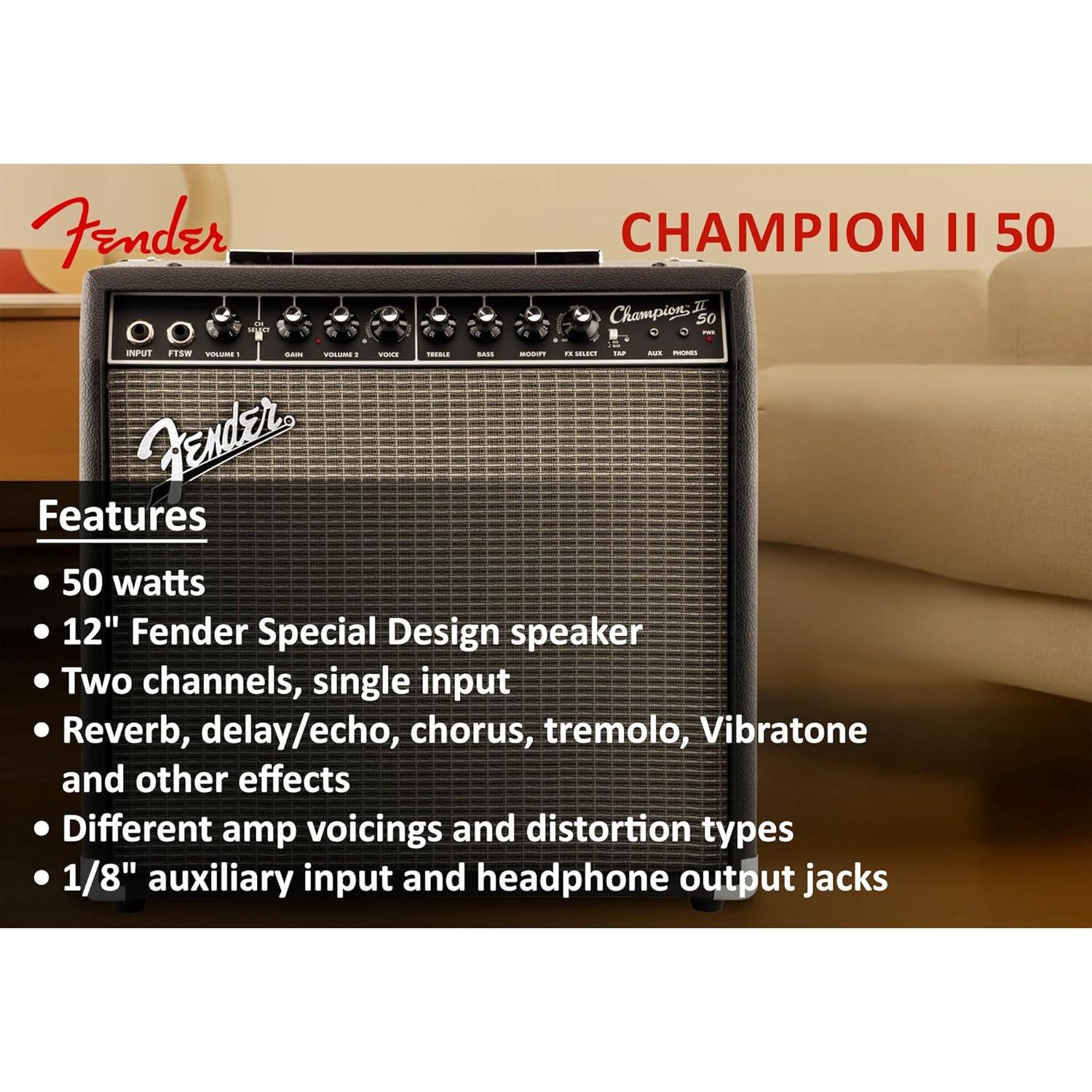 Amplificador Combo Fender Champion II 50W con Efectos y Cable