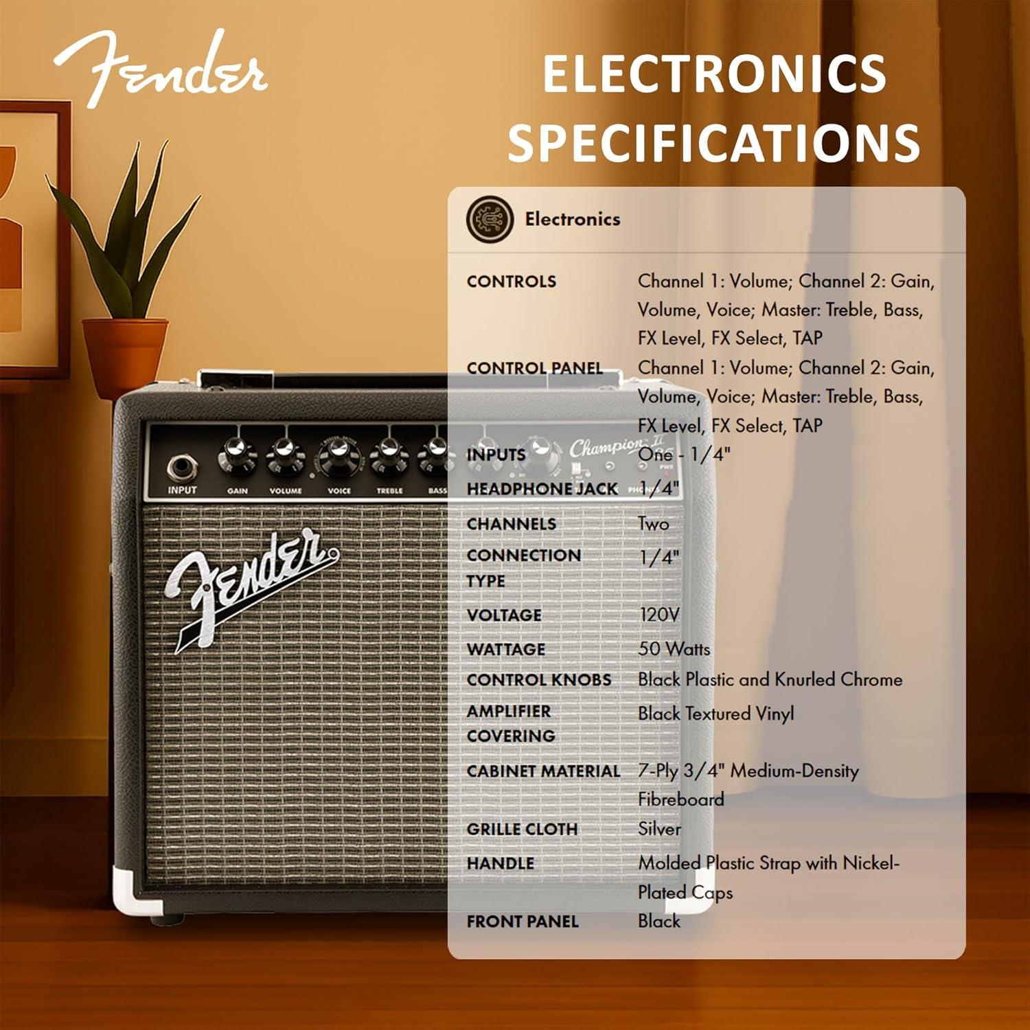 Amplificador Combo Fender Champion II 50W con Efectos y Cable