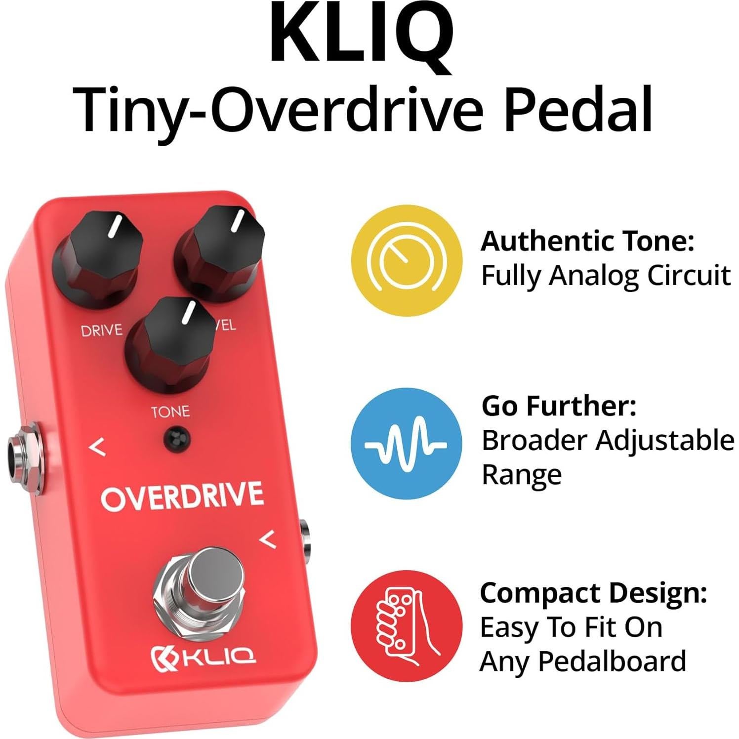 Pedal de Efecto Overdrive KLIQ Tiny para Guitarra Rojo