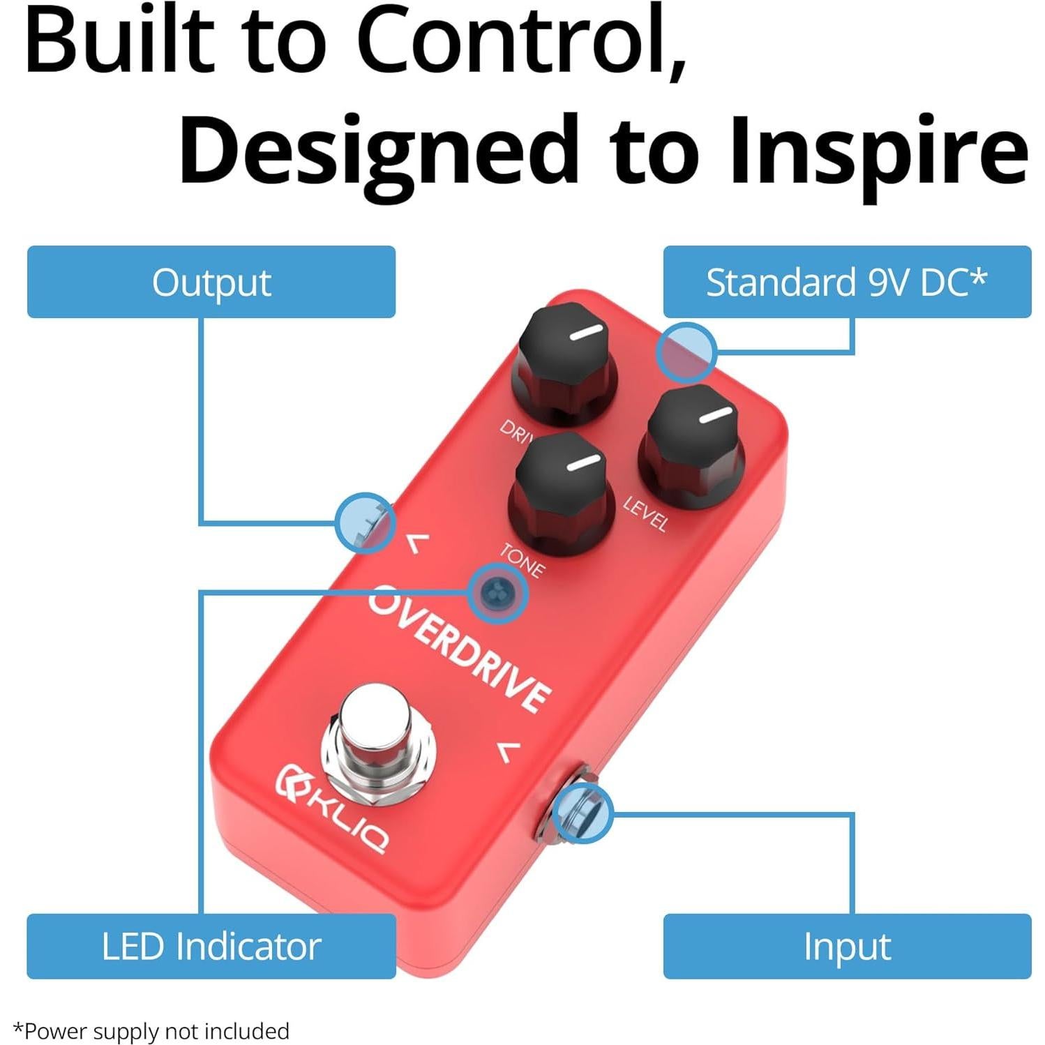 Pedal de Efecto Overdrive KLIQ Tiny para Guitarra Rojo