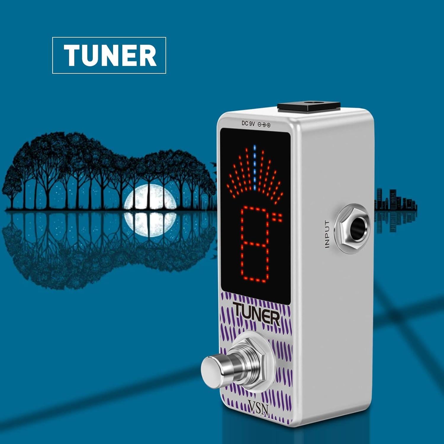 Pedal Afinador de Guitarra VSN Cromático Mini 9V Alta Precisión