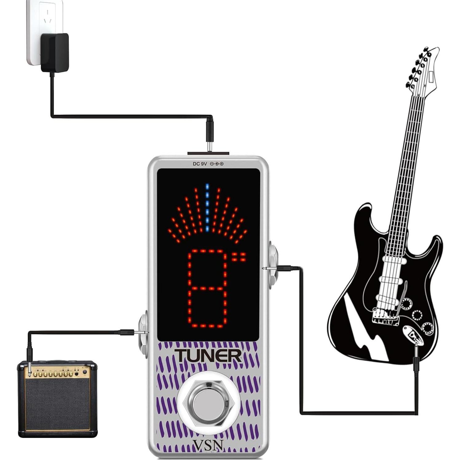 Pedal Afinador de Guitarra VSN Cromático Mini 9V Alta Precisión