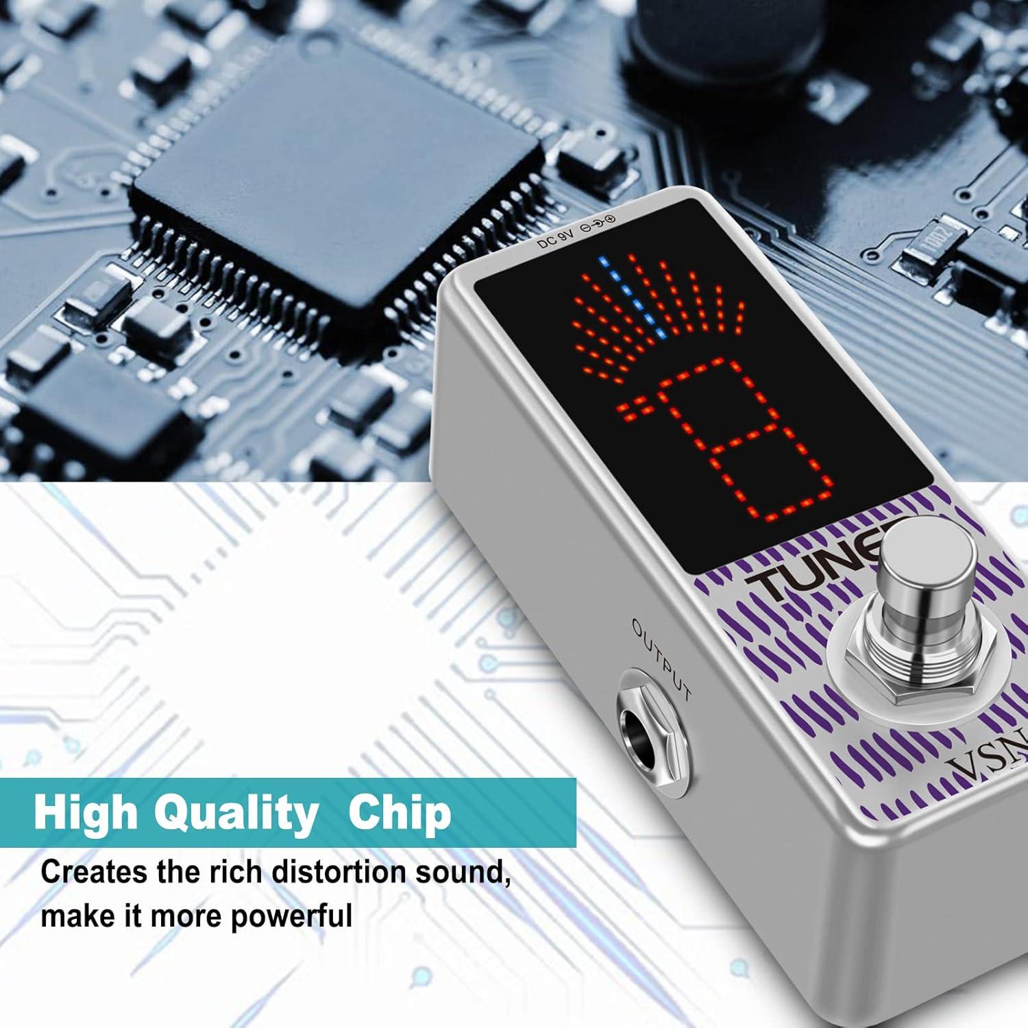 Pedal Afinador de Guitarra VSN Cromático Mini 9V Alta Precisión
