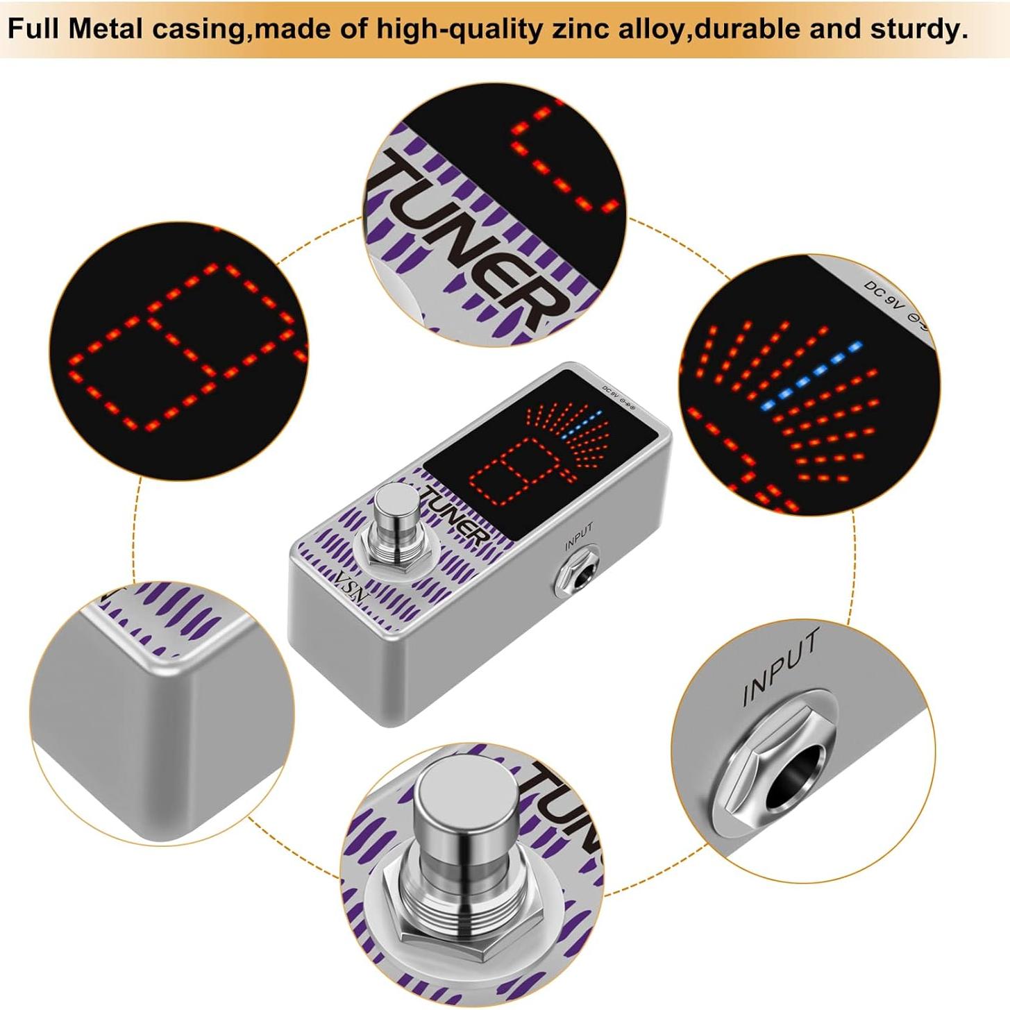 Pedal Afinador de Guitarra VSN Cromático Mini 9V Alta Precisión