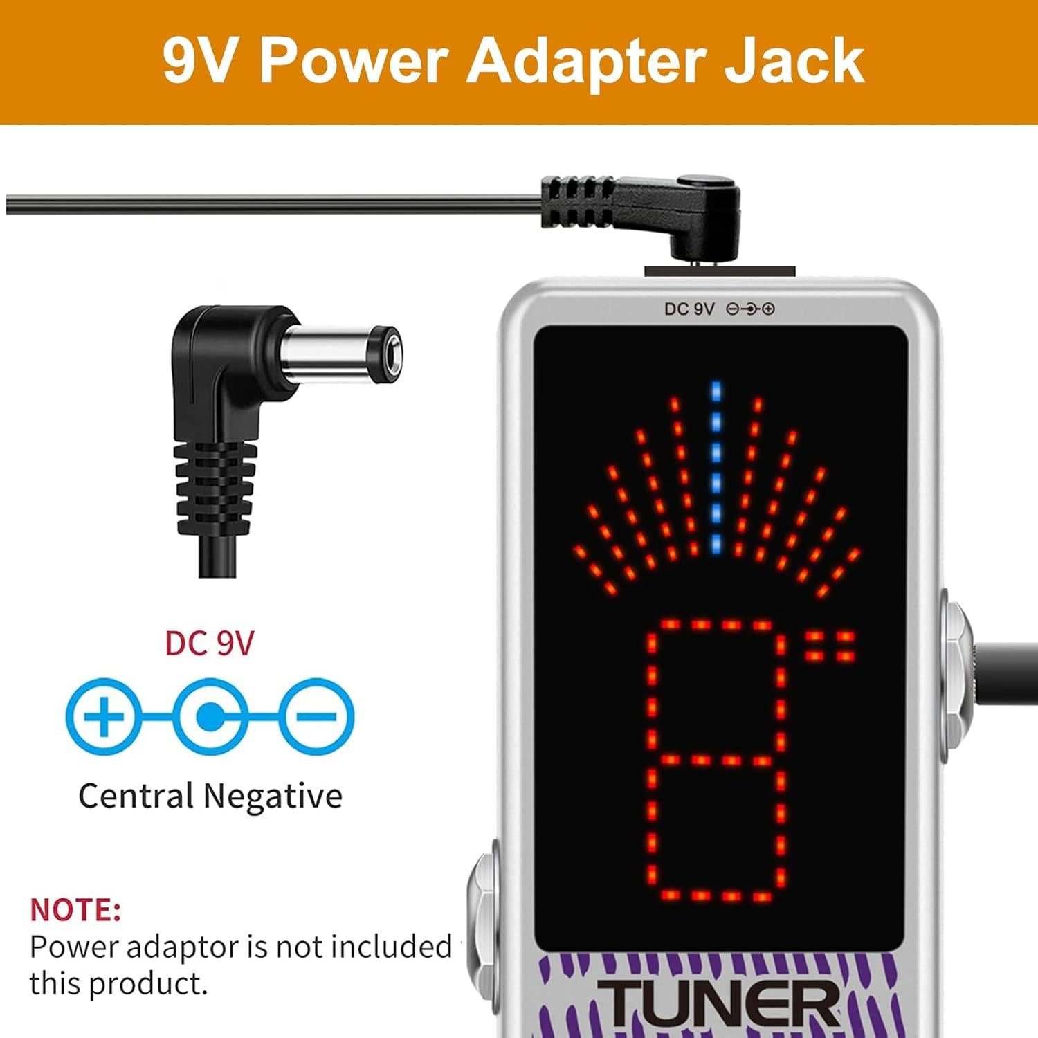 Pedal Afinador de Guitarra VSN Cromático Mini 9V Alta Precisión