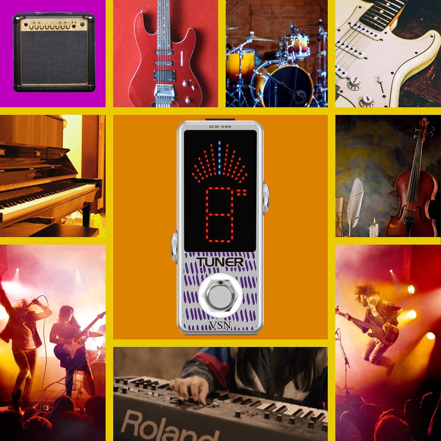 Pedal Afinador de Guitarra VSN Cromático Mini 9V Alta Precisión
