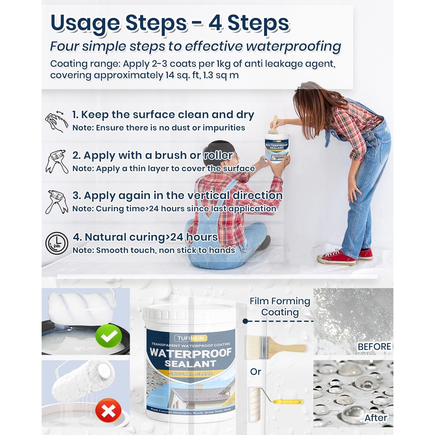 Sellador Impermeable Claro TUFINEIN 1L para Techos y Jardines