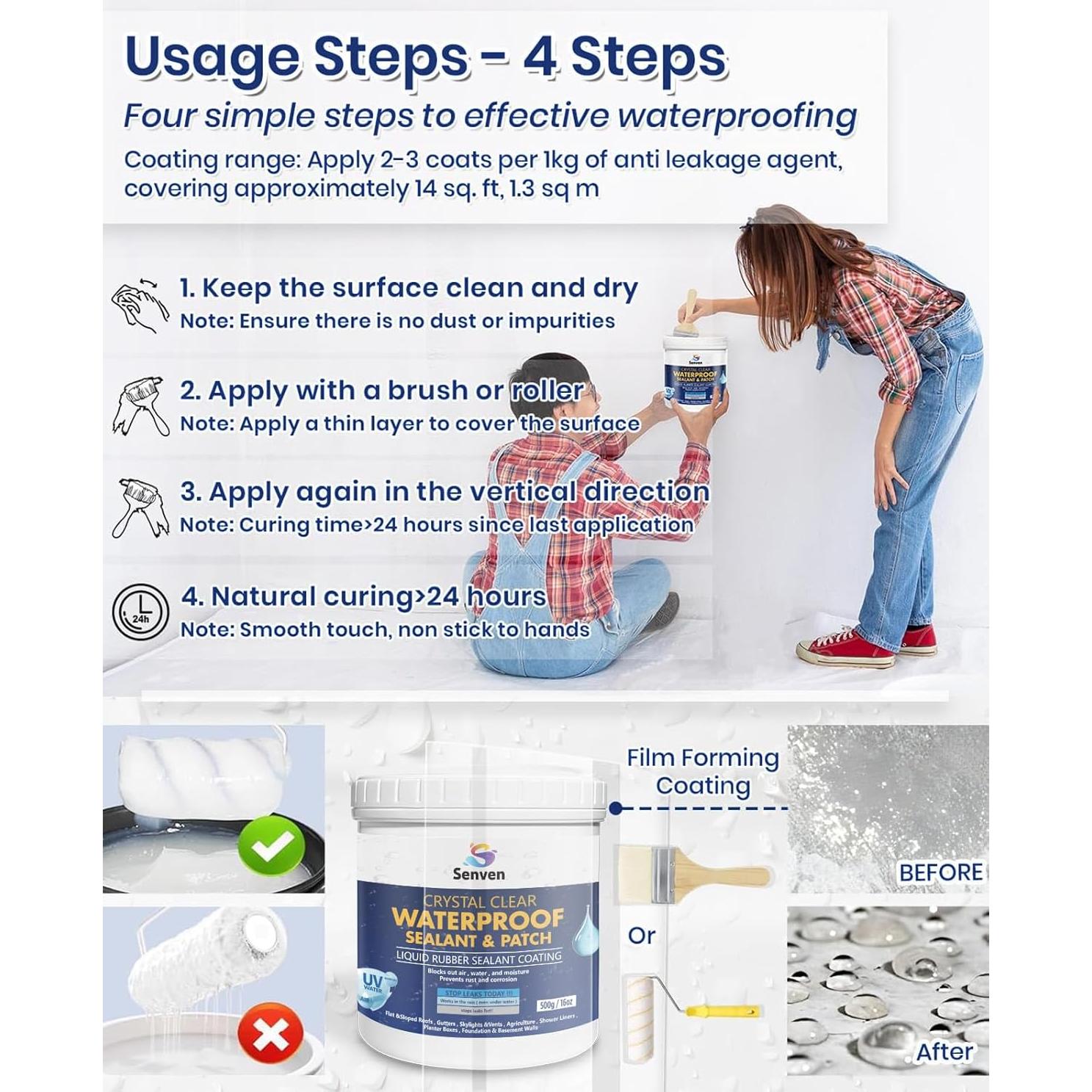 Sellador Impermeable SENVEN 16oz Transparente para Reparación