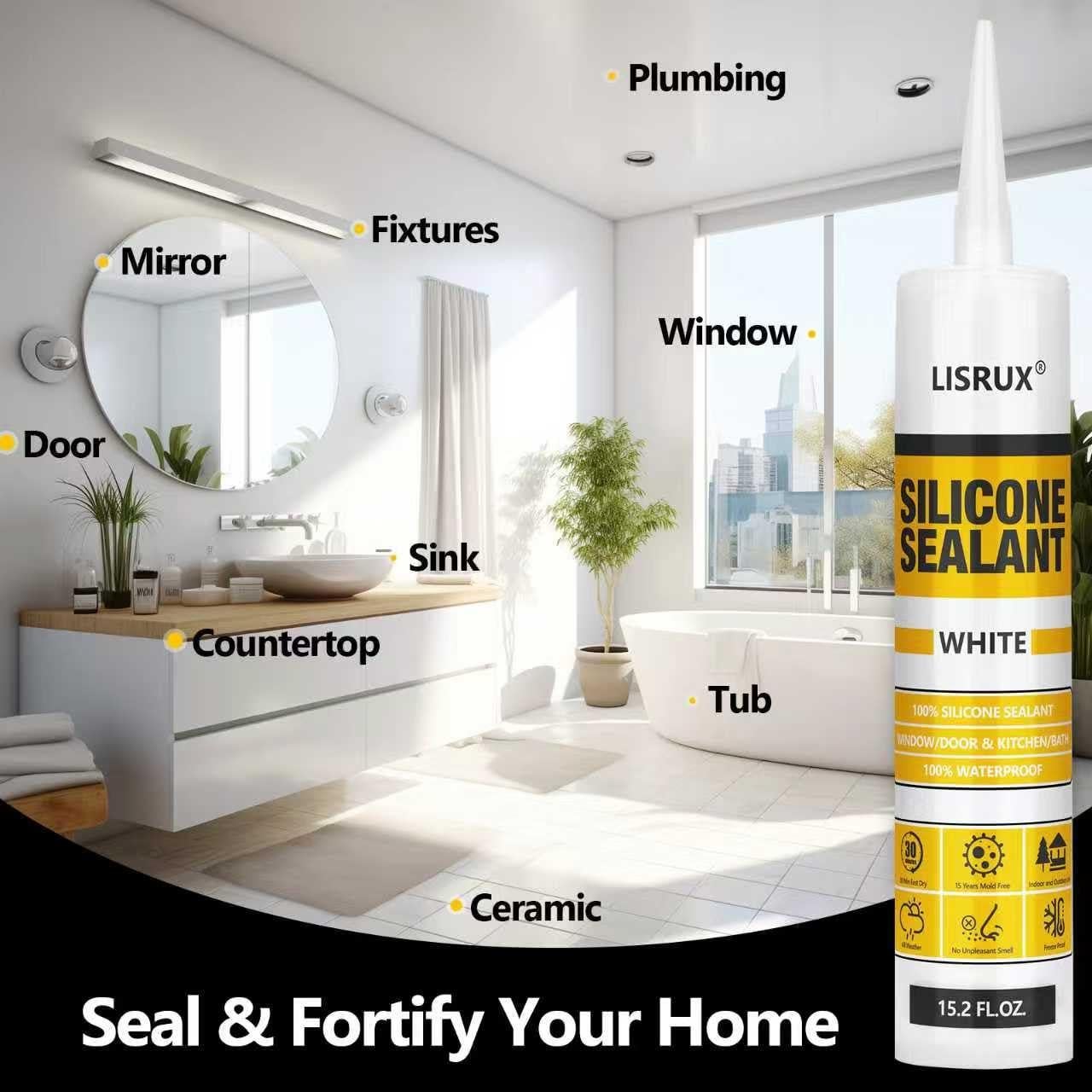 Sellador de Silicona Blanco LISRUX 100% Impermeable 426.5 g