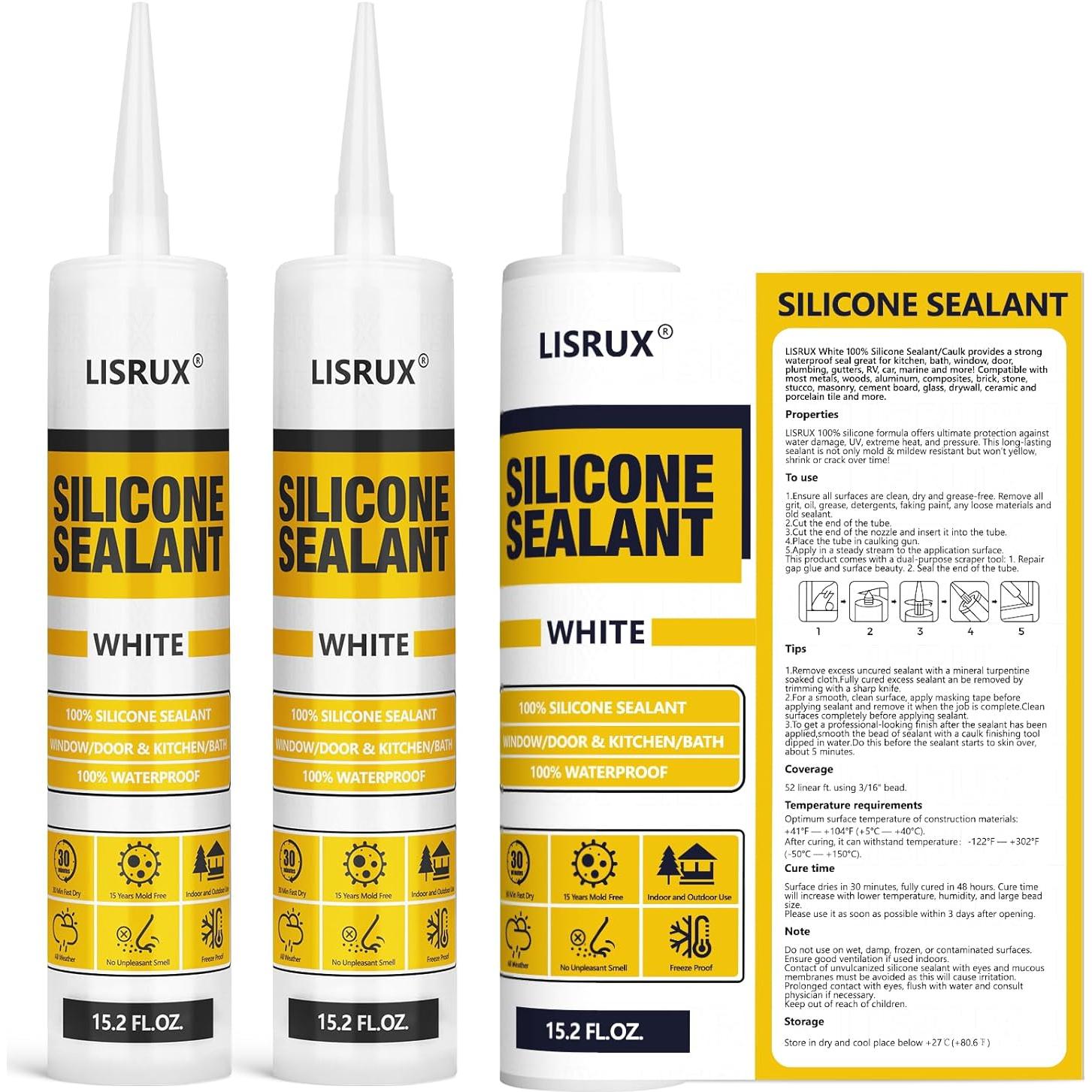 Sellador de Silicona Blanco LISRUX 100% Impermeable 426.5 g