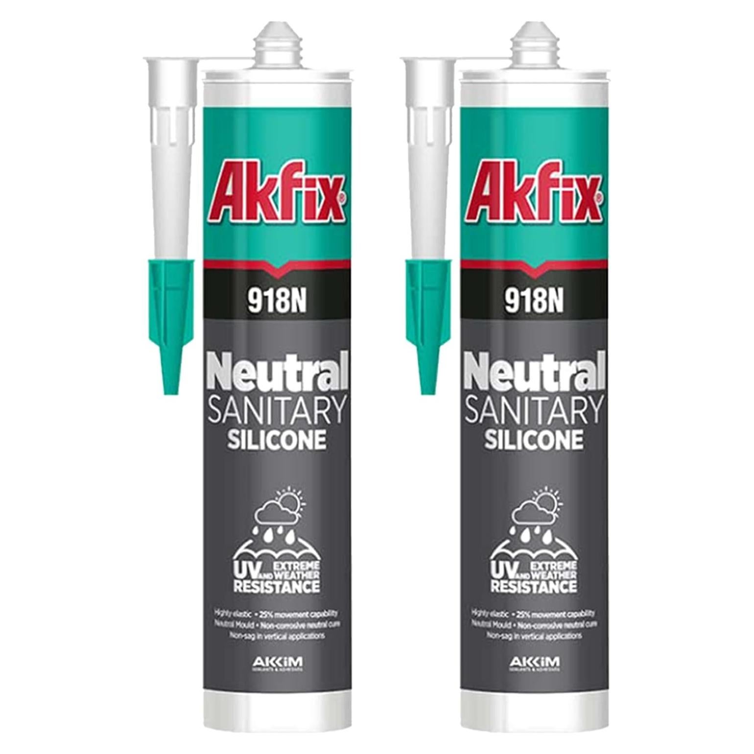 Sellador de Silicona Akfix 918N Blanco 2x310 ml para Cocina y Baño