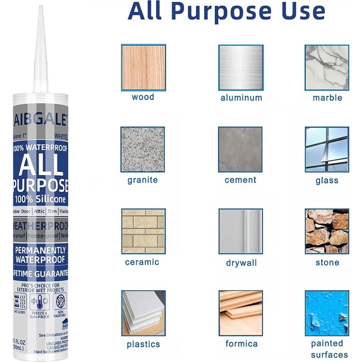 Paquete de 12 Selladores de Silicona Blanca AIBGALE 284 g