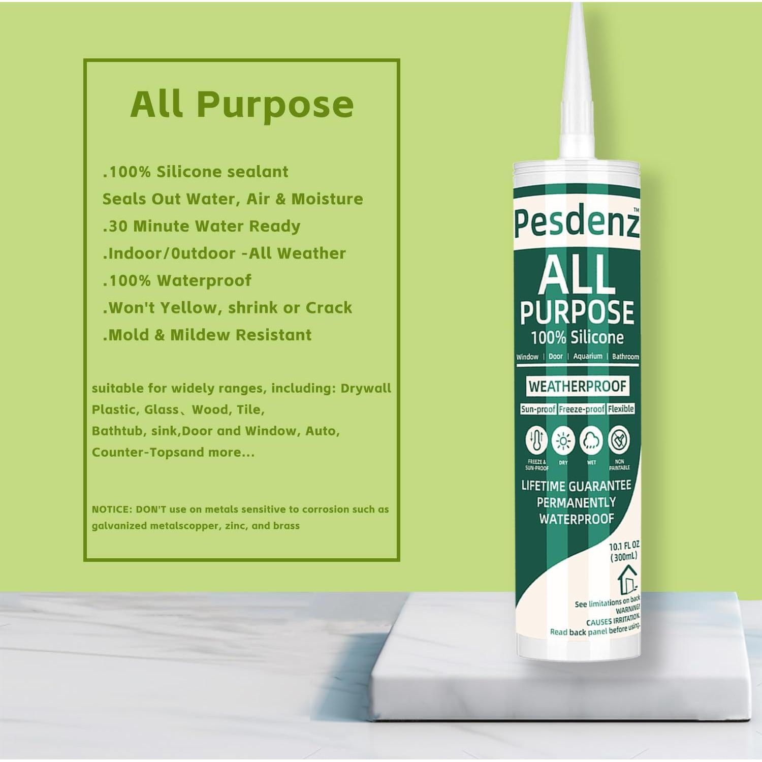 Sellador de Silicona Universal Pesdenz Gris 284 g - 100% Impermeable