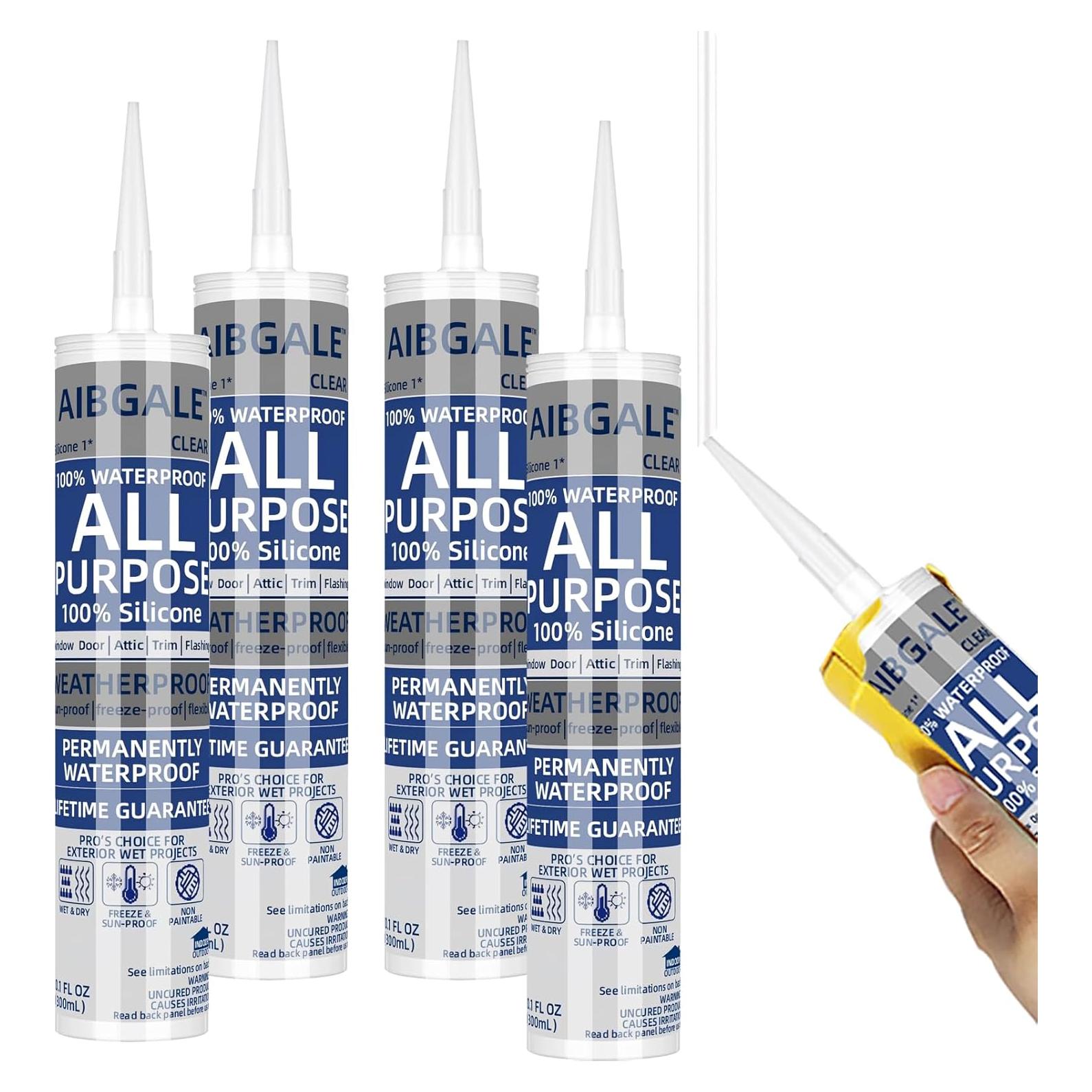 Paquete de 4 Selladores de Silicona Transparente AIBGALE 284g