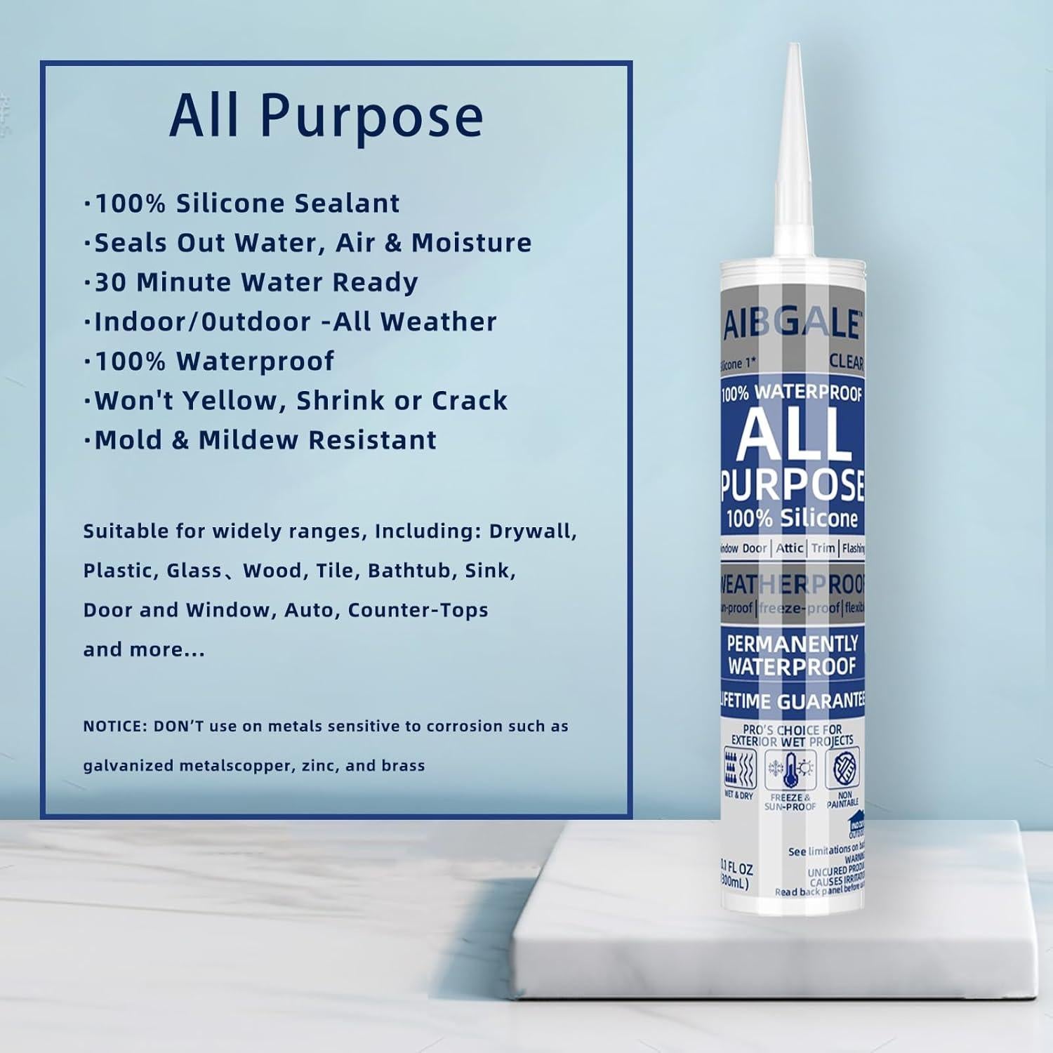 Paquete de 4 Selladores de Silicona Transparente AIBGALE 284g