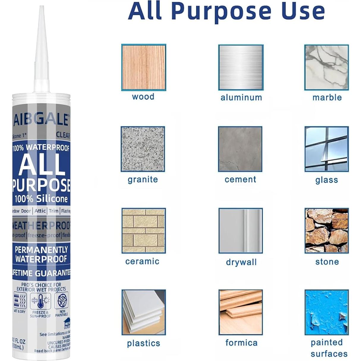 Paquete de 4 Selladores de Silicona Transparente AIBGALE 284g