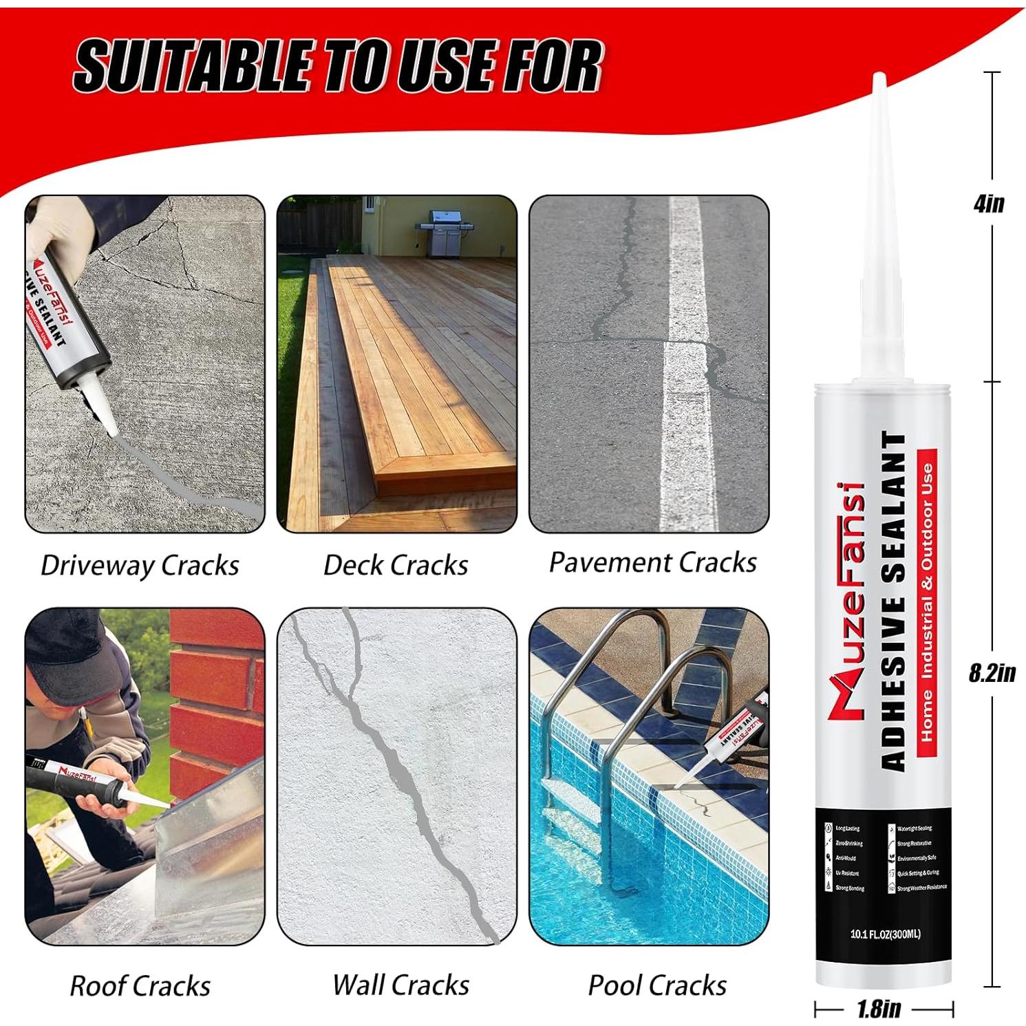 Rellenador de Grietas en Concreto MuzeFansi - 2 Paquetes 300ml