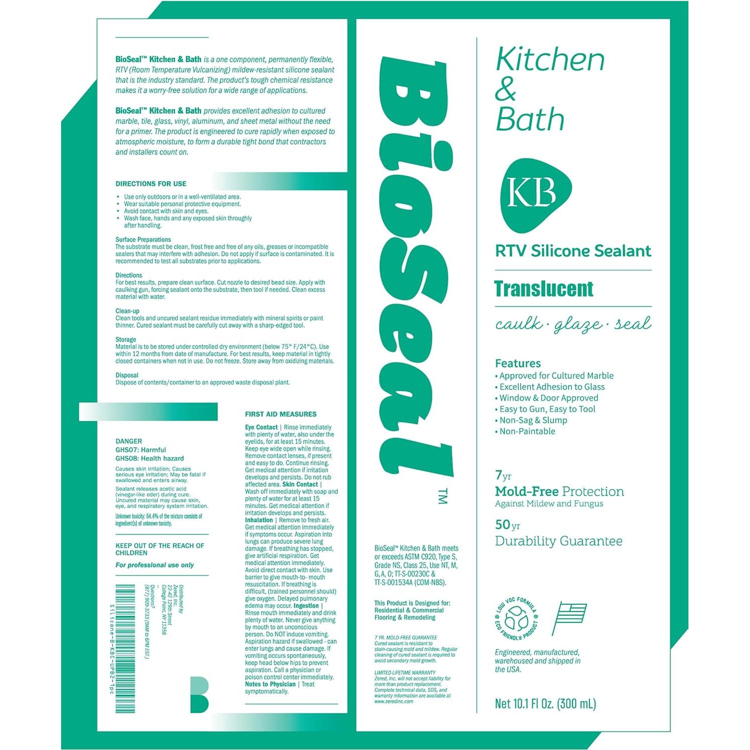 Sellador BioSeal 100% Silicona Translúcido 286g Cocina y Baño