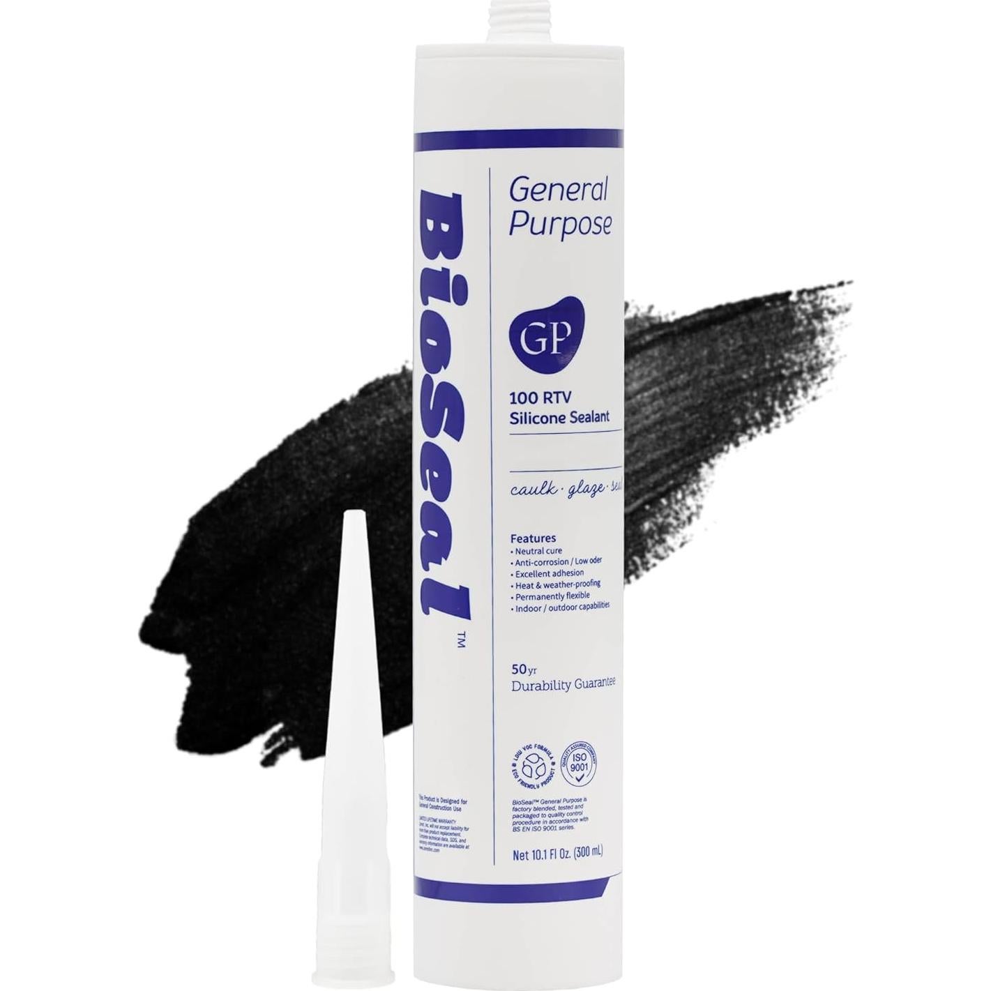 Sellador de Silicona BioSeal 100% Negro 0.29 kg Impermeable