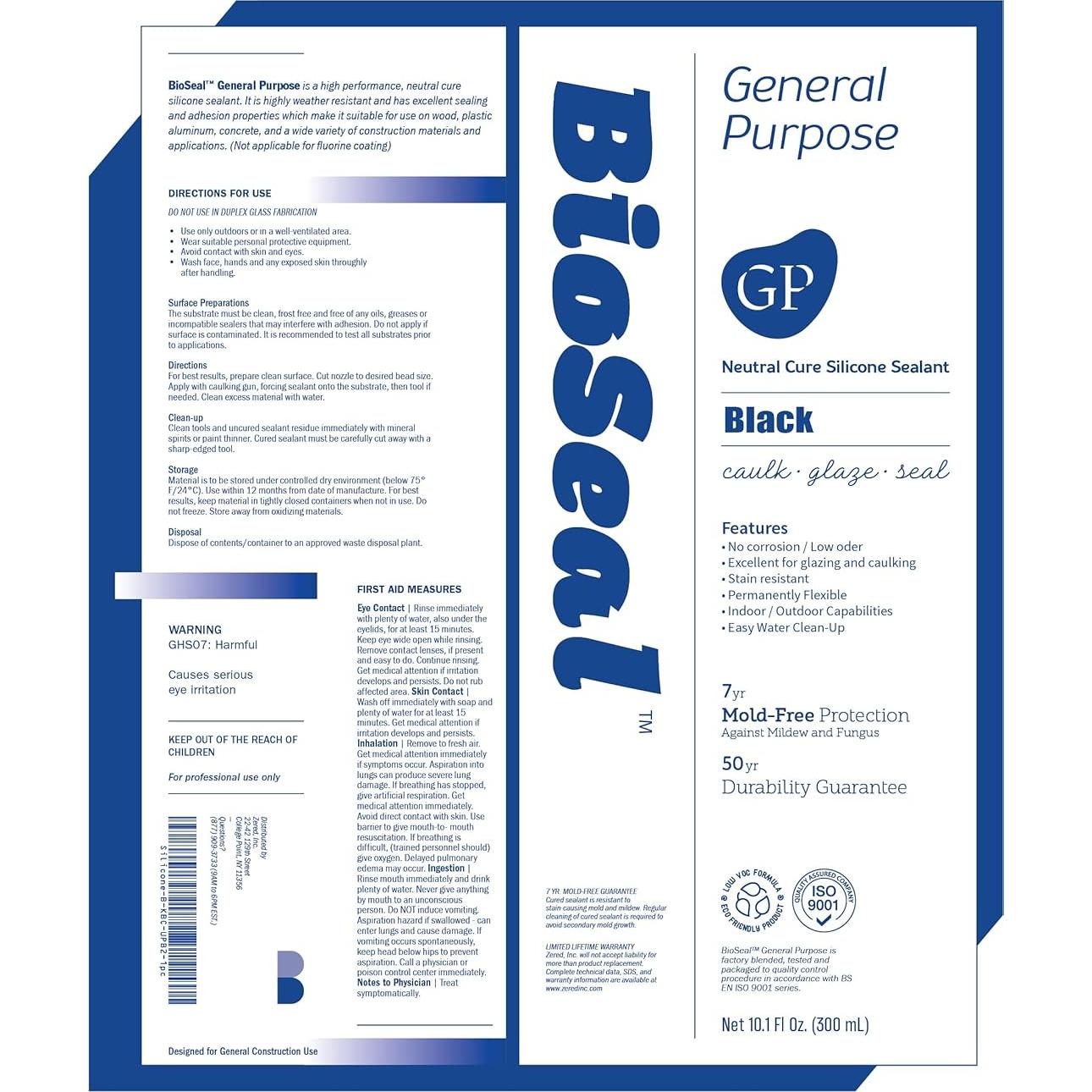 Sellador de Silicona BioSeal 100% Negro 0.29 kg Impermeable