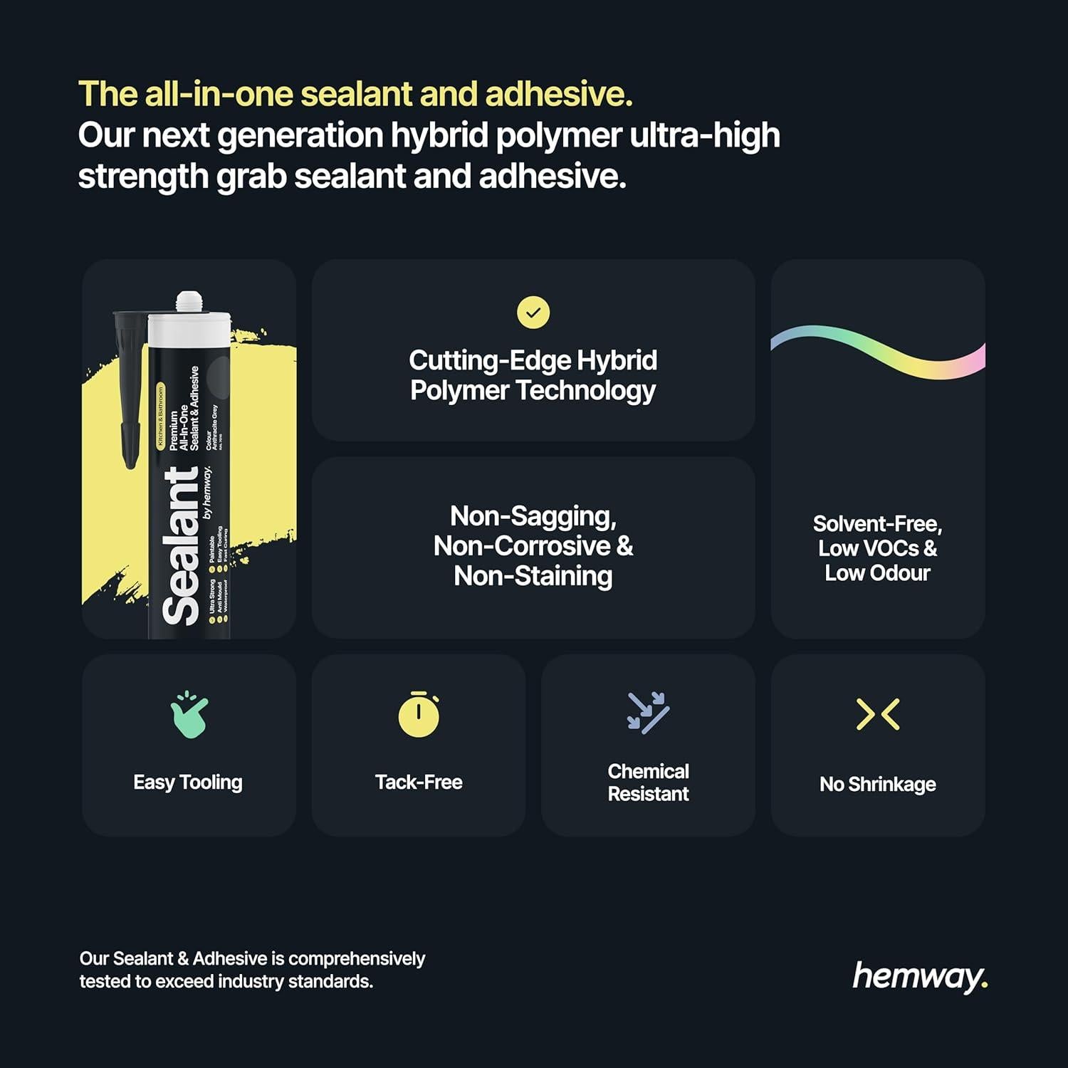Sellador Polimérico Híbrido Hemway 300 ml Gris Claro - Impermeable y Sin Olor