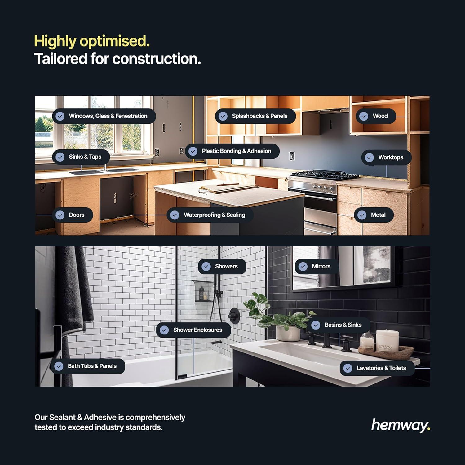 Sellador y Adhesivo Híbrido Hemway 300 ml - Transparente - 3 Paquete