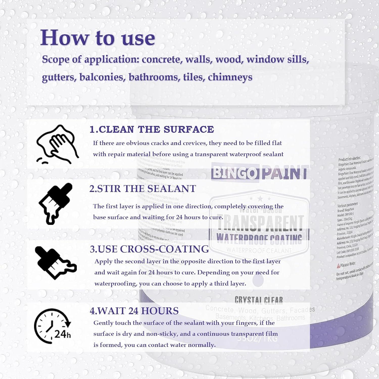 Sellador Impermeable Transparente BingoPaint 1.04L para Interiores y Exteriores