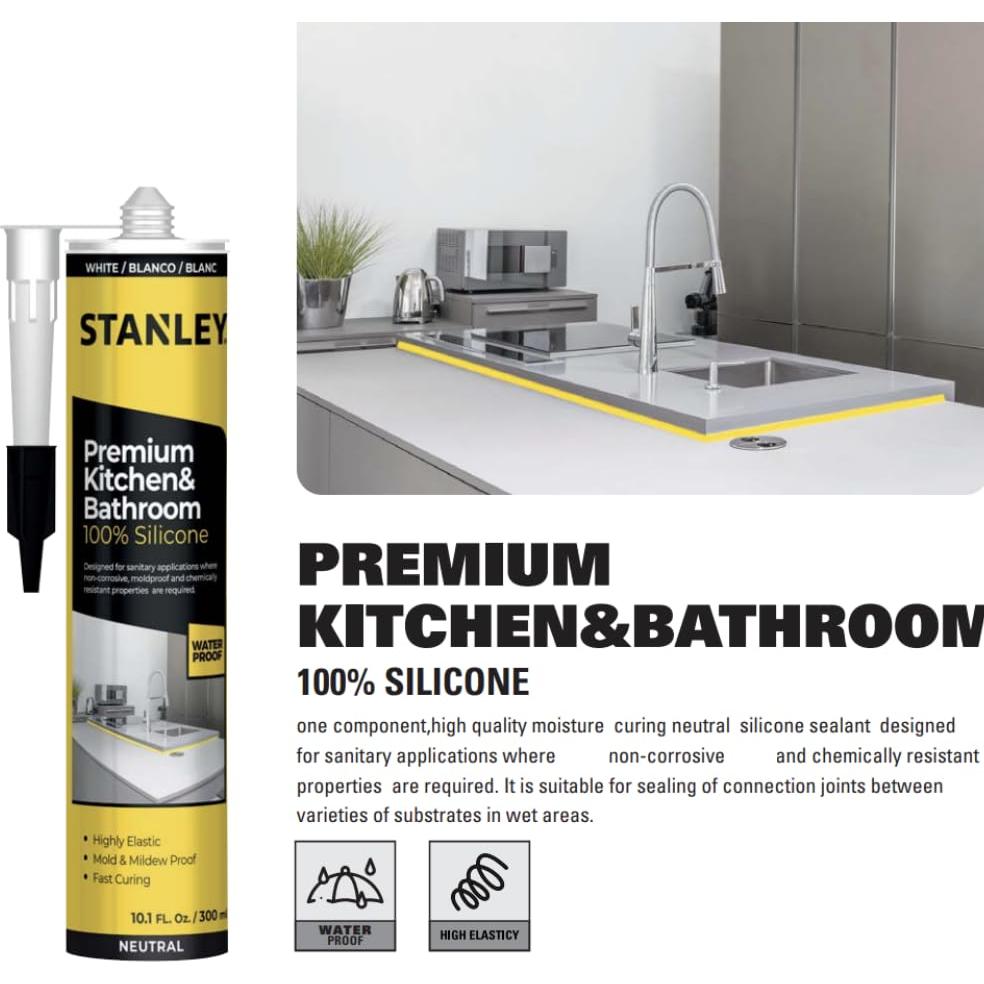 Sellador de Silicona Stanley S 424 Premium 12x300ml Blanco