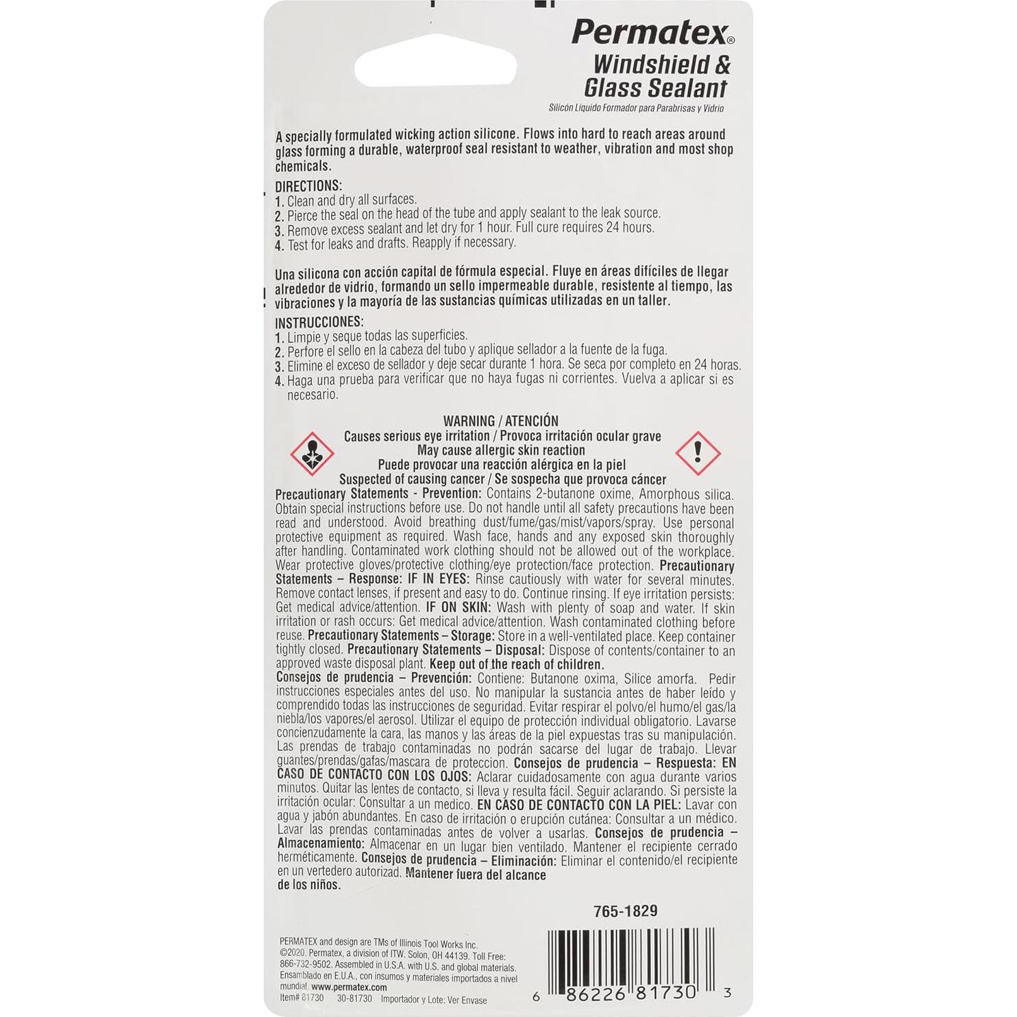 Sellador de Silicona Fluida Permatex 81730 para Parabrisas 42.5 g