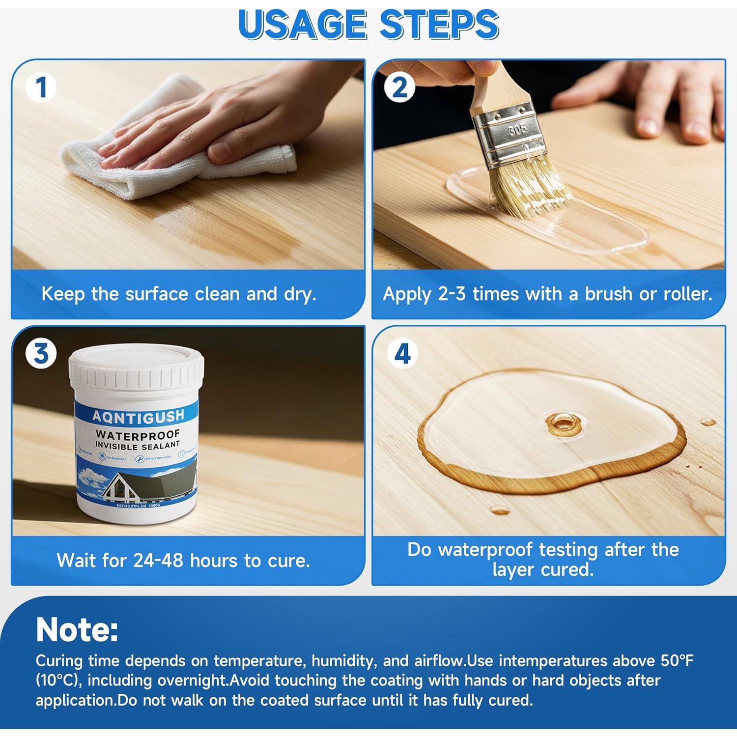 Sellador Impermeable Transparente AQNTIGUSH 1kg 35oz para Techos y Paredes