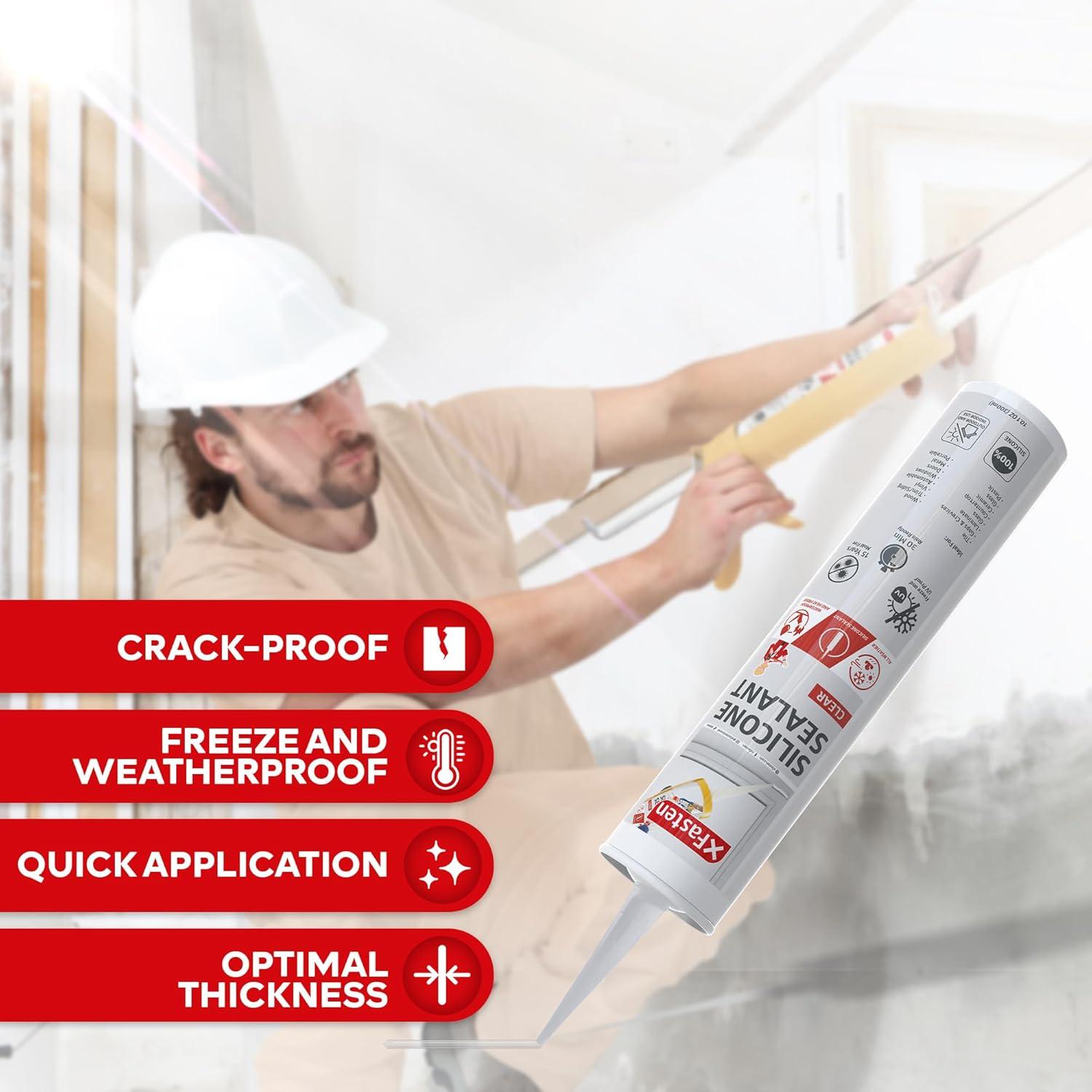 Sellador de Silicona Transparente XFasten 4-Pack 100% Impermeable