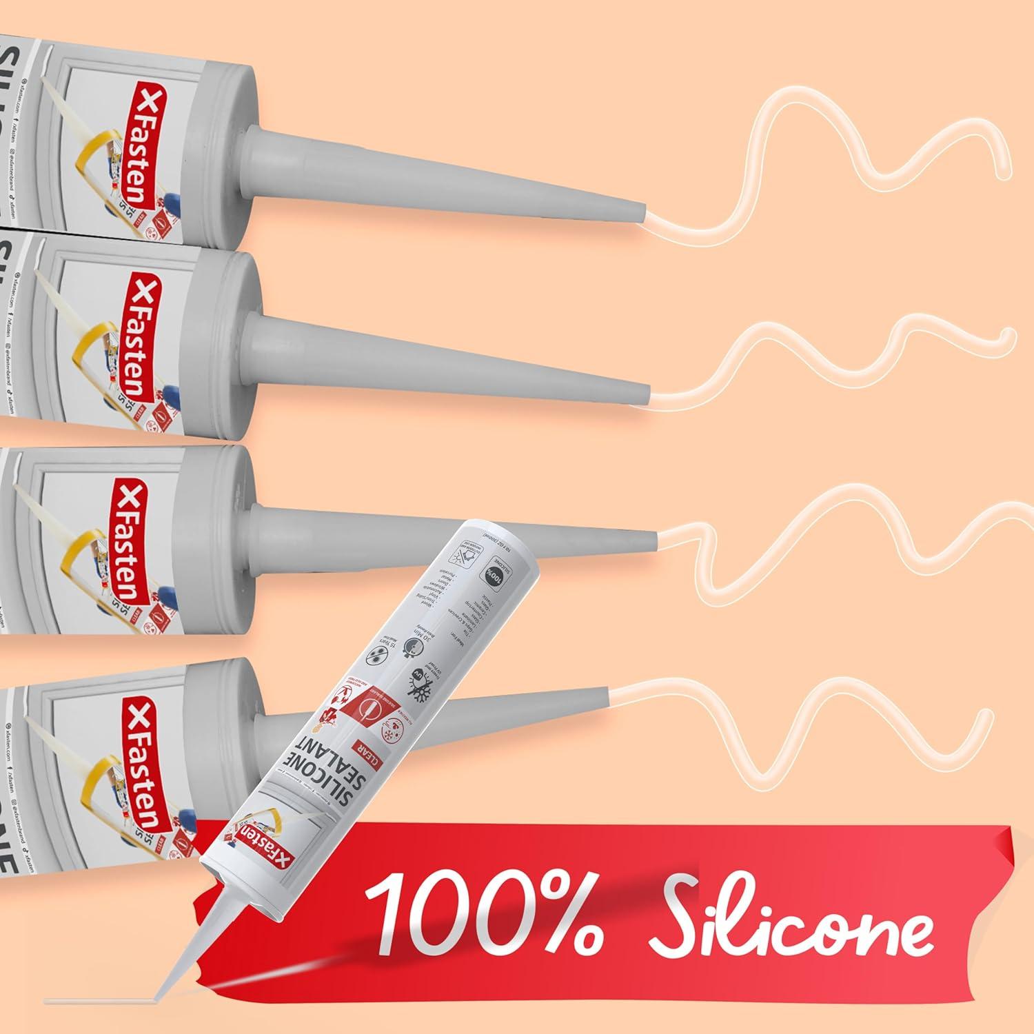 Sellador de Silicona Transparente XFasten 4-Pack 100% Impermeable