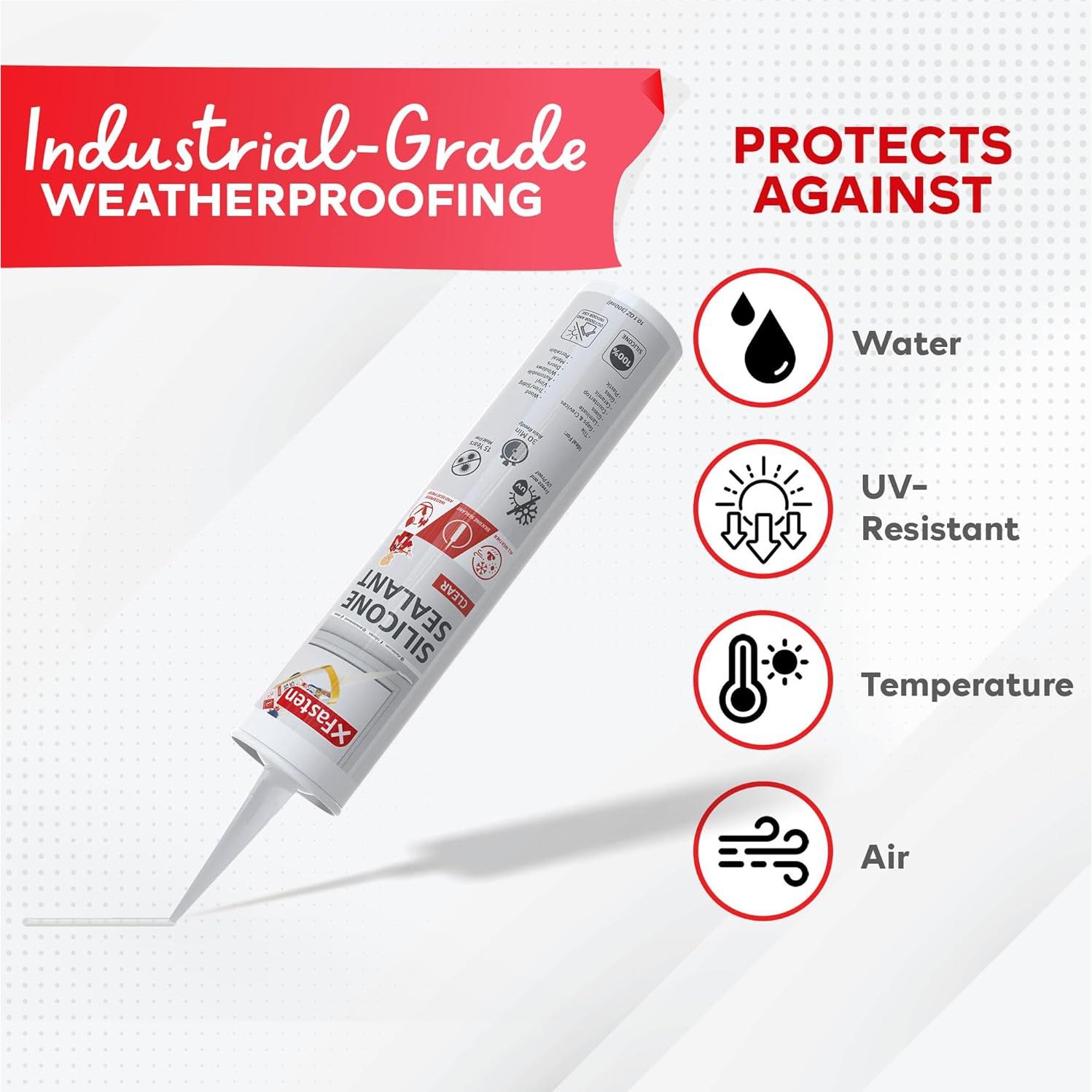 Sellador de Silicona Transparente XFasten 4-Pack 100% Impermeable