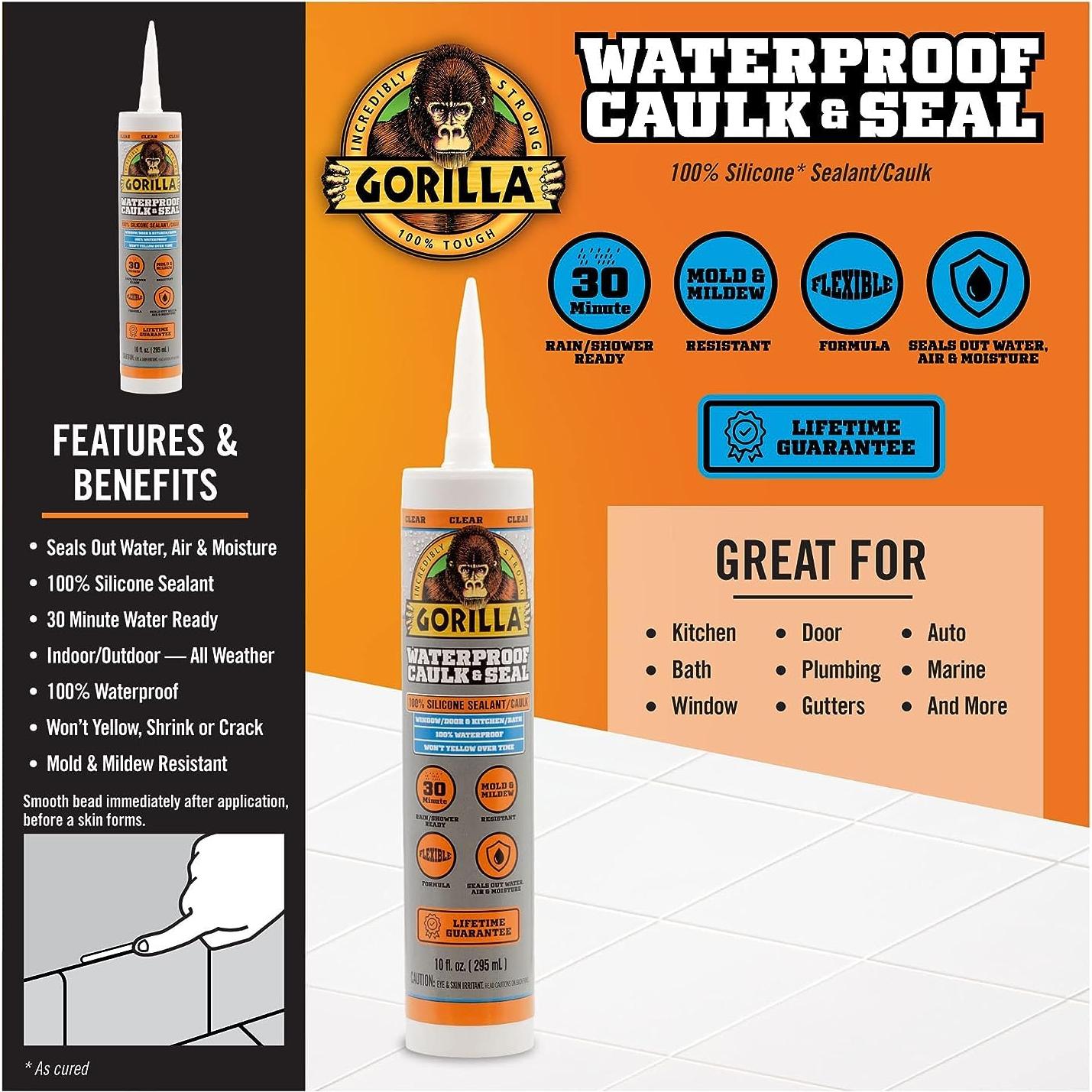 Sellador de Silicona 100% Impermeable Gorilla 283g Transparente