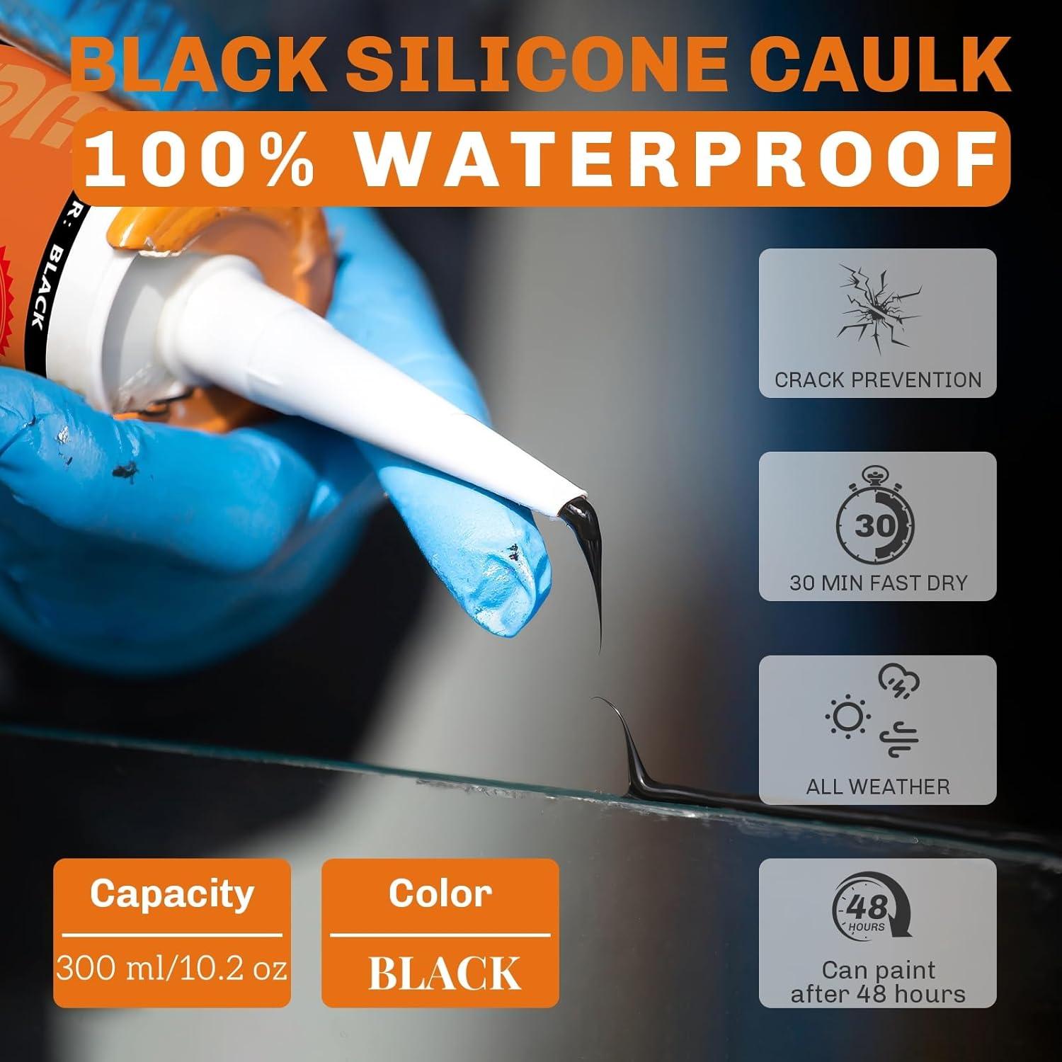 Sellador de Silicona Negra WELLUCK 300ml 100% Impermeable