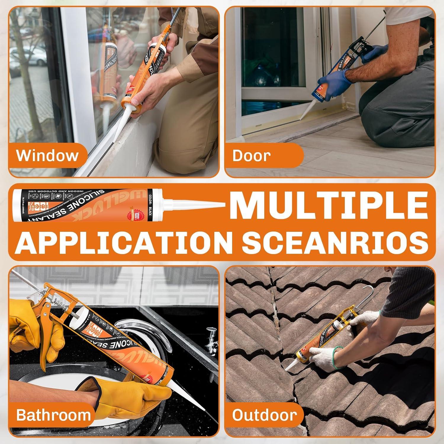 Sellador de Silicona Negra WELLUCK 300ml 100% Impermeable