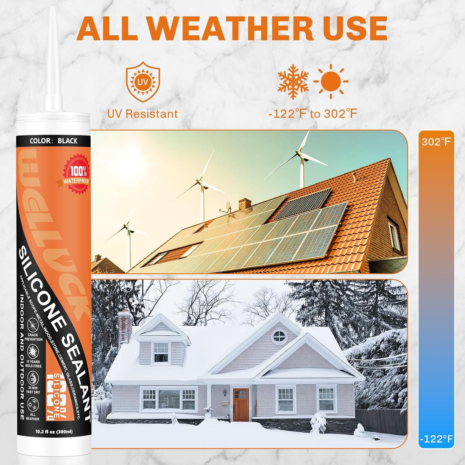 Sellador de Silicona Negra WELLUCK 300ml 100% Impermeable