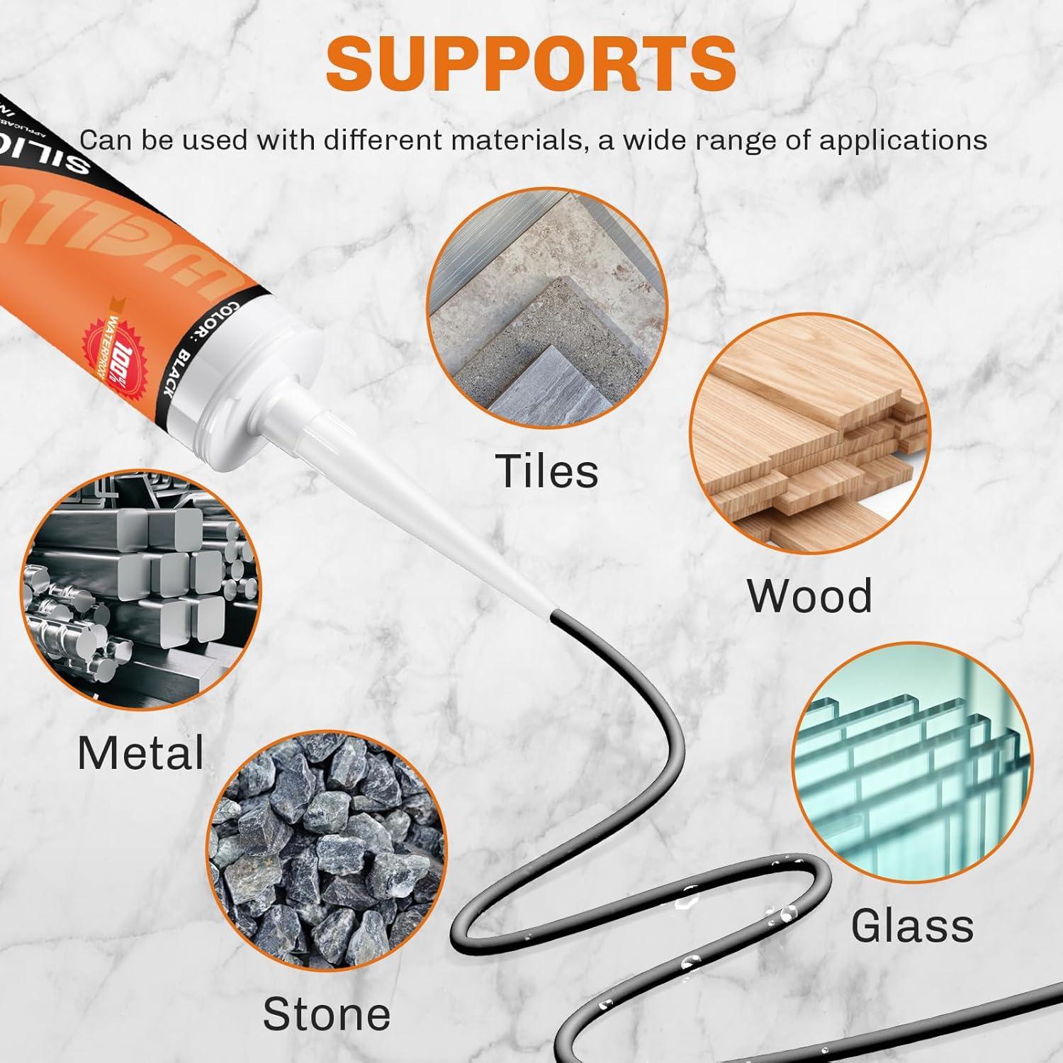 Sellador de Silicona Negra WELLUCK 300ml 100% Impermeable