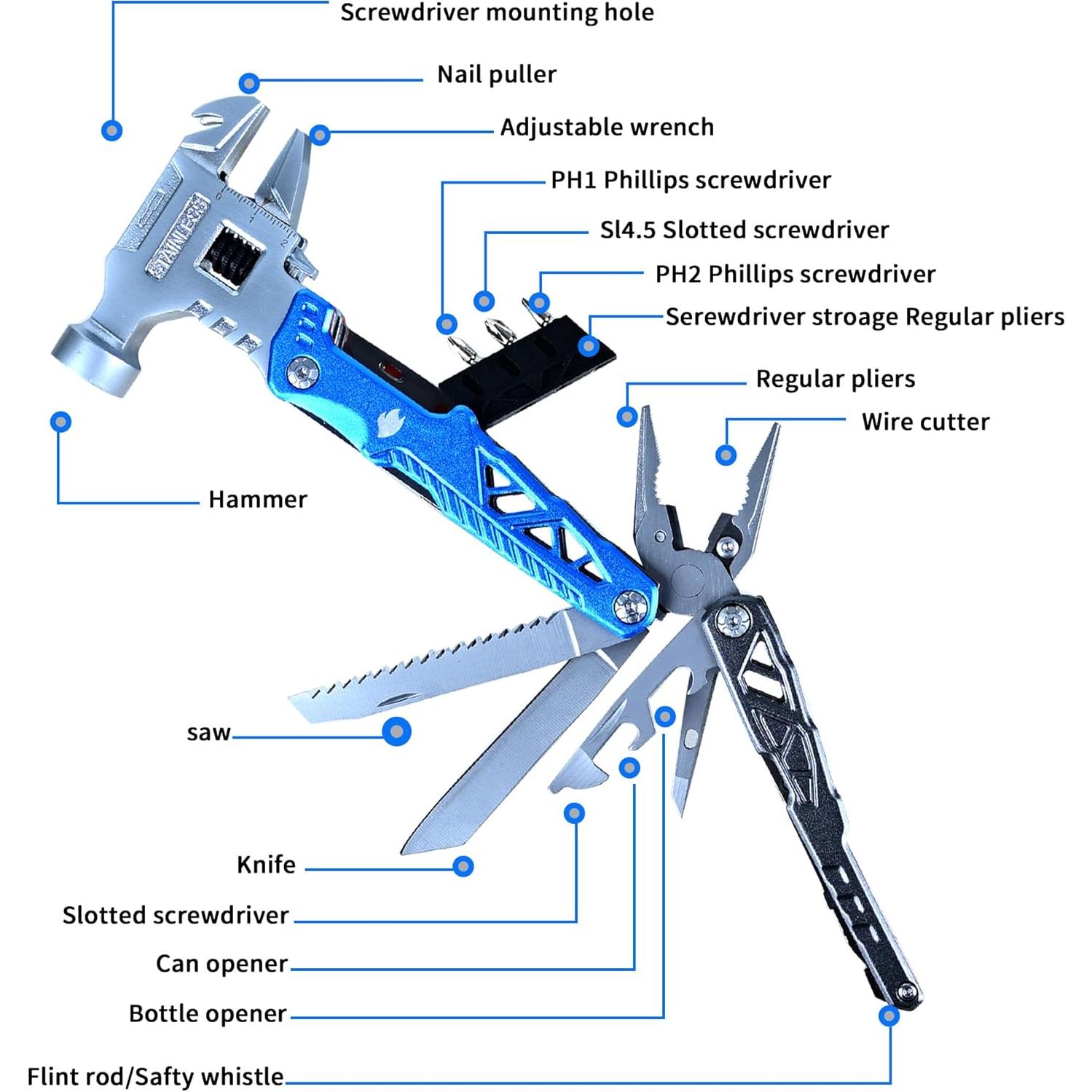 Multiherramienta 18-en-1 DUSH PACE con Martillo y Cuchillo