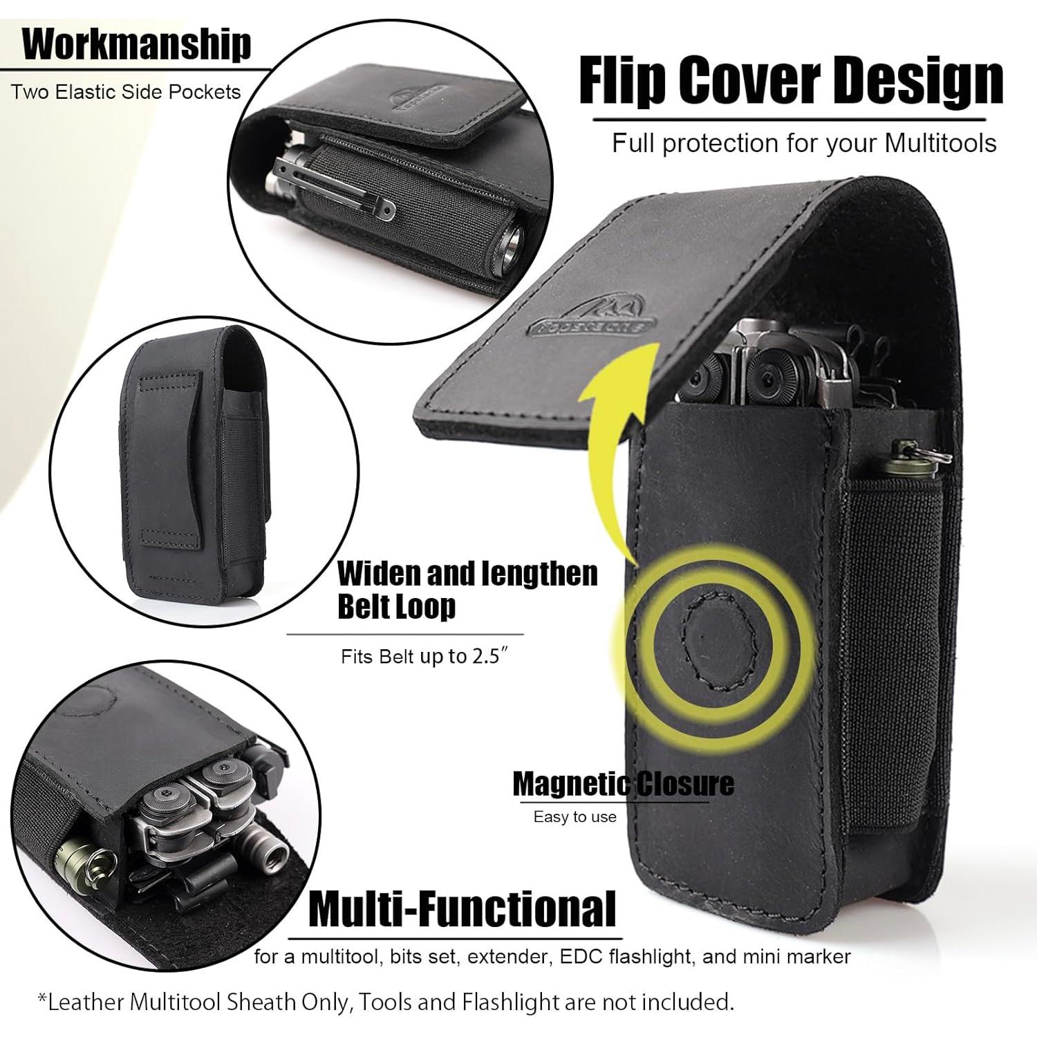Funda de Cuero Topstache para Multiherramienta EDC Negra