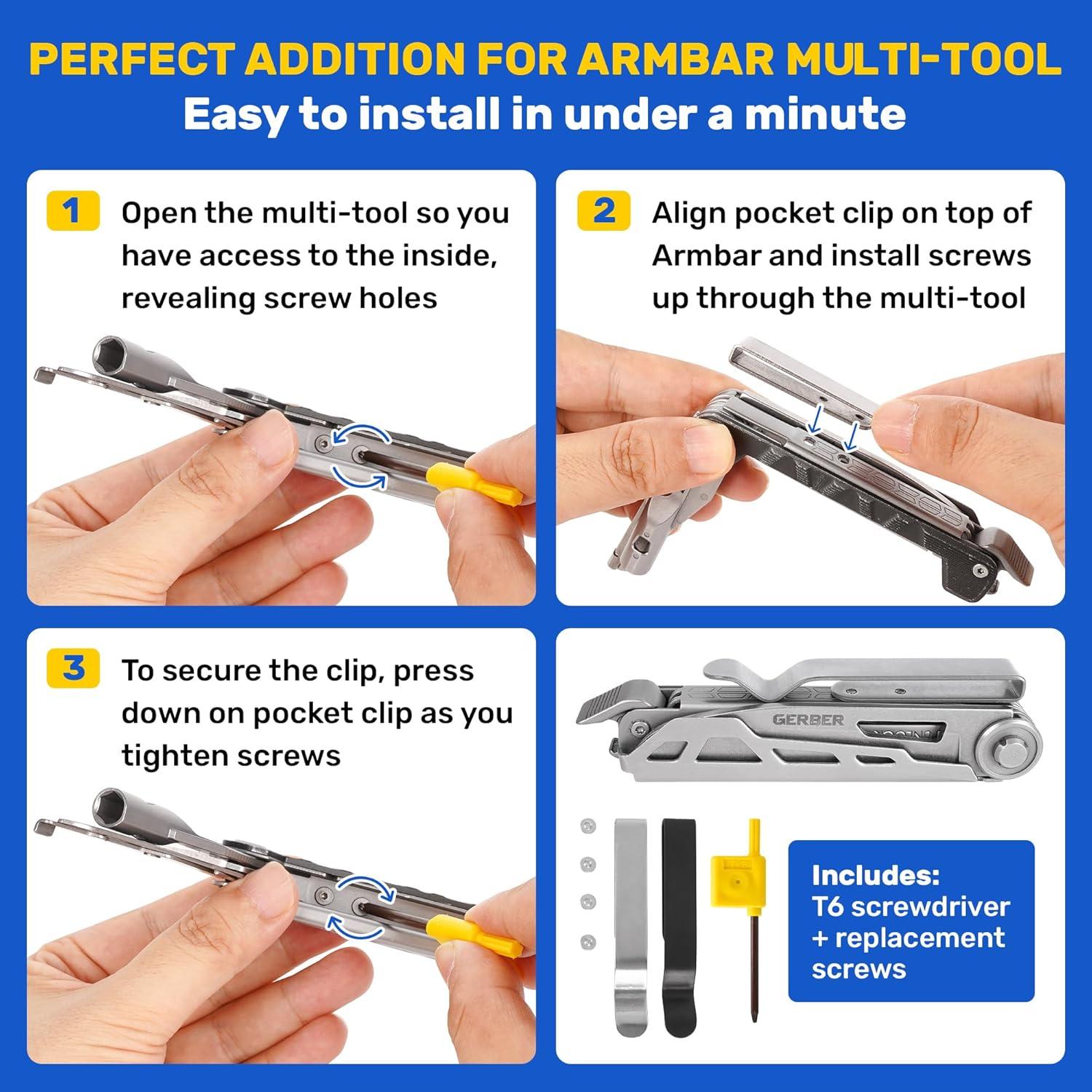 Paquete de 2 Clips de Acero Inoxidable para Multitool Gerber Armbar