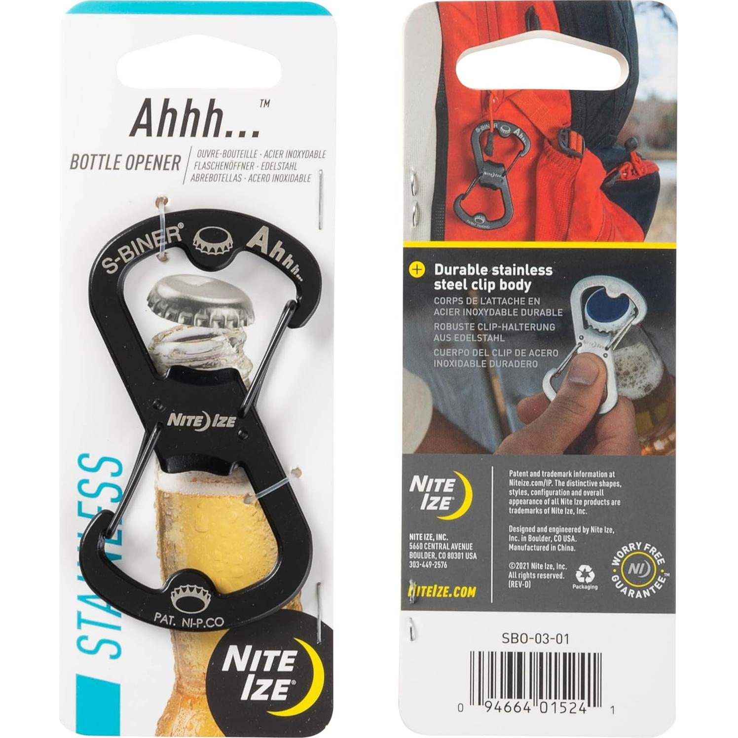 Abrebotellas de Acero Inoxidable Nite Ize S-Biner Negro - 4 Unidades