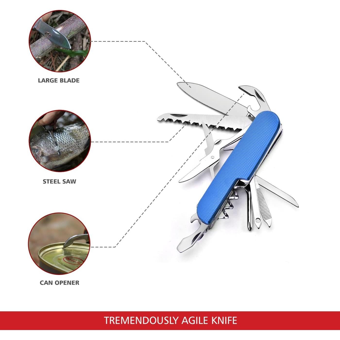 Cuchillo Suizo 12-en-1 Azul Multi Herramienta Compacto